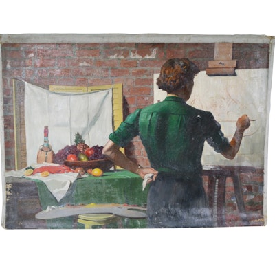 Edmond J. Fitzgerald Original Oil Painting of Artist at Work Edmond J. Fitzgerald Original Oil Painting of Artist at Work