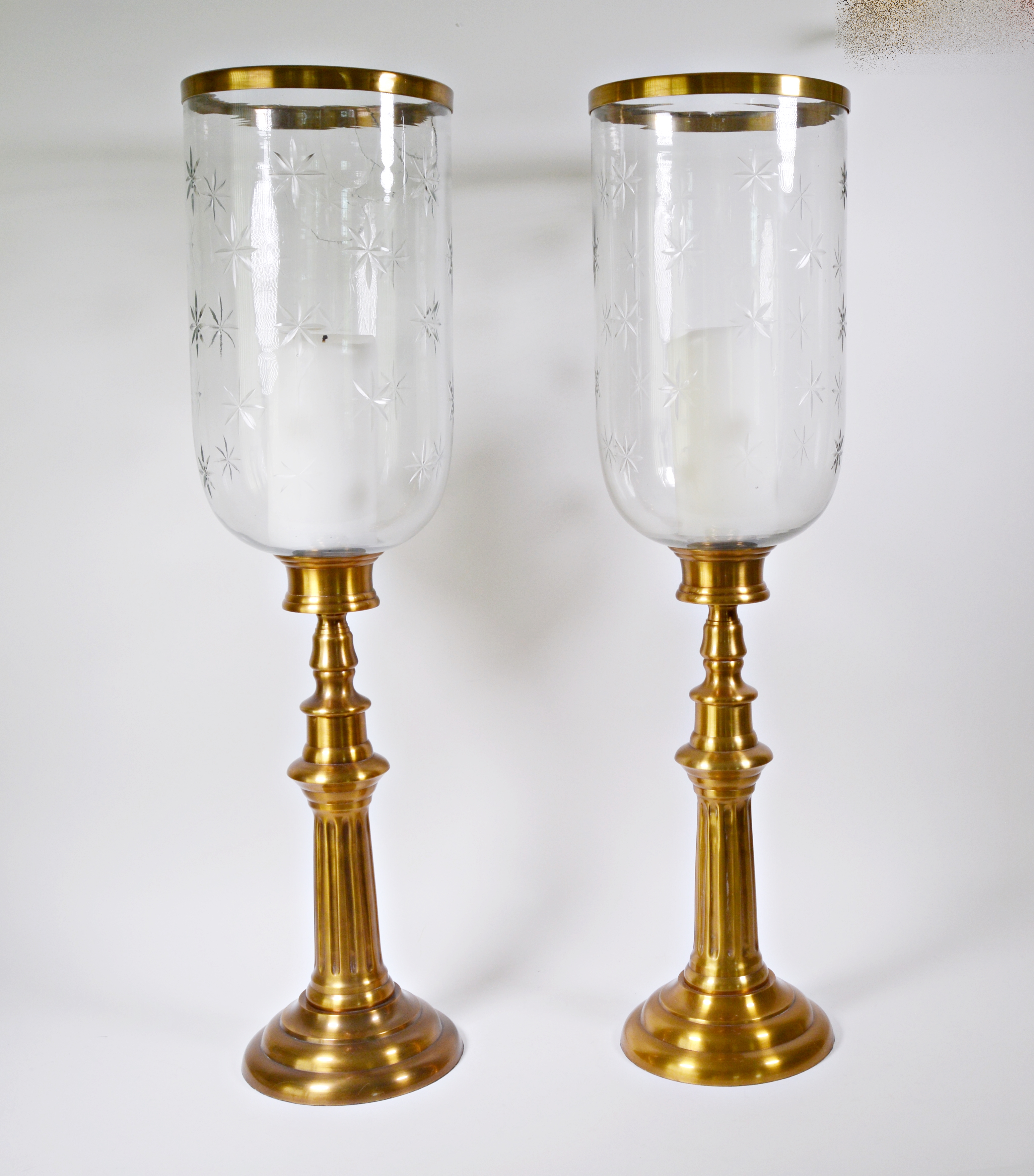 Large Brass Candlesticks with Hurricanes EBTH