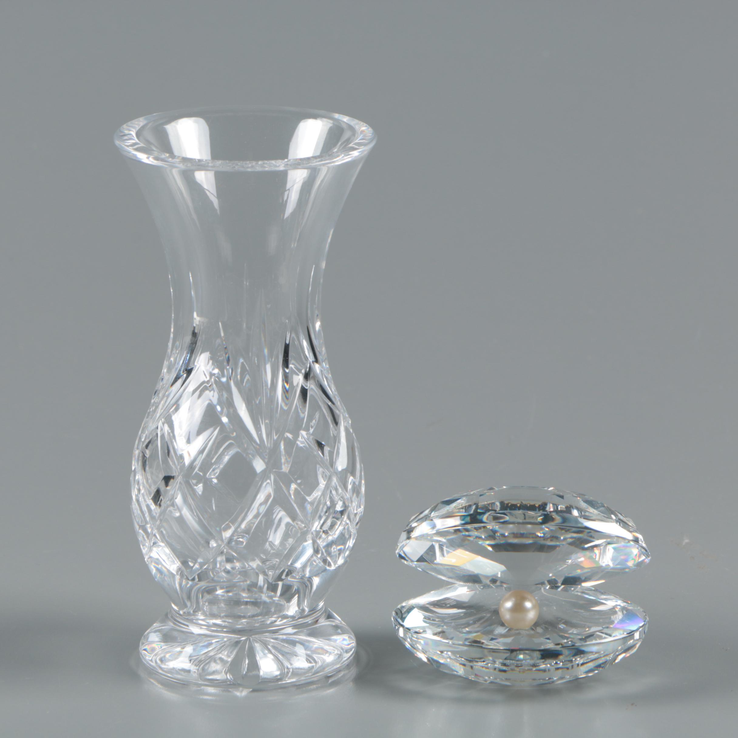 Swarovski Crystal Shell With Pearl And Crystal Vase Ebth