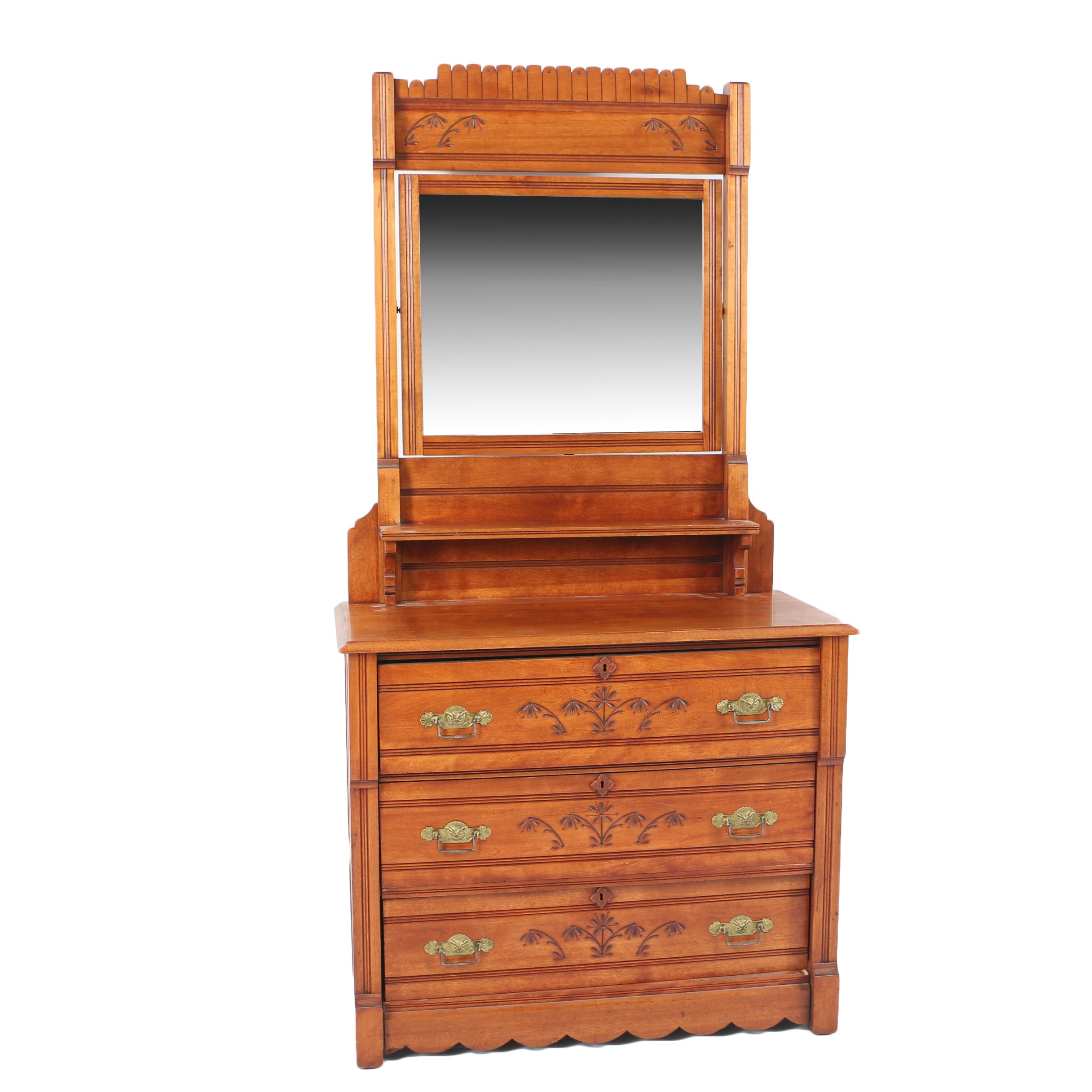 Antique Eastlake Walnut Dresser With Mirror Ebth