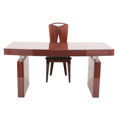 Excelsior Designs Steel-Mounted Rosewood Writing Table with Beech Side Chair