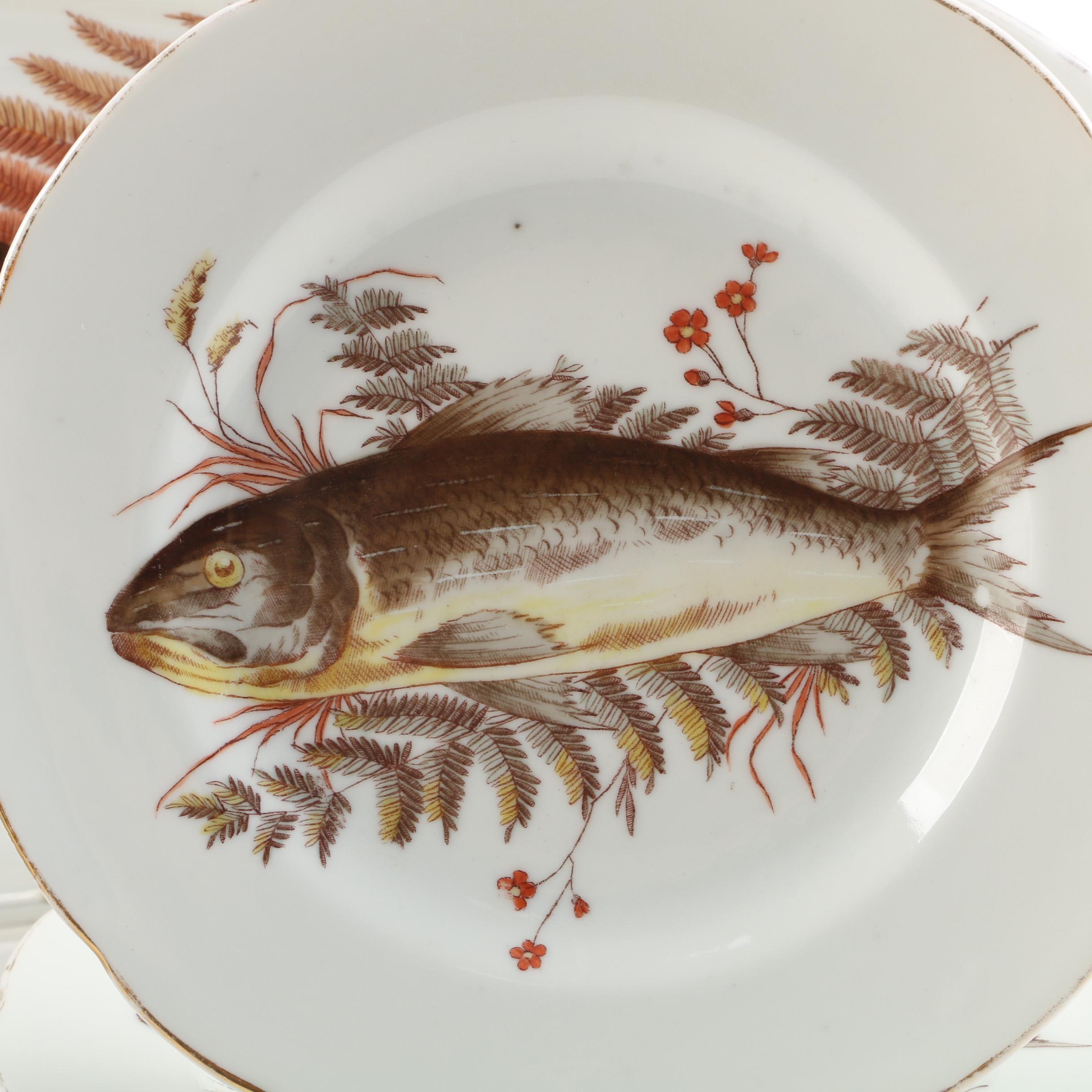 Antique Bawo & Dotter Porcelain Fish Platter and Plates EBTH