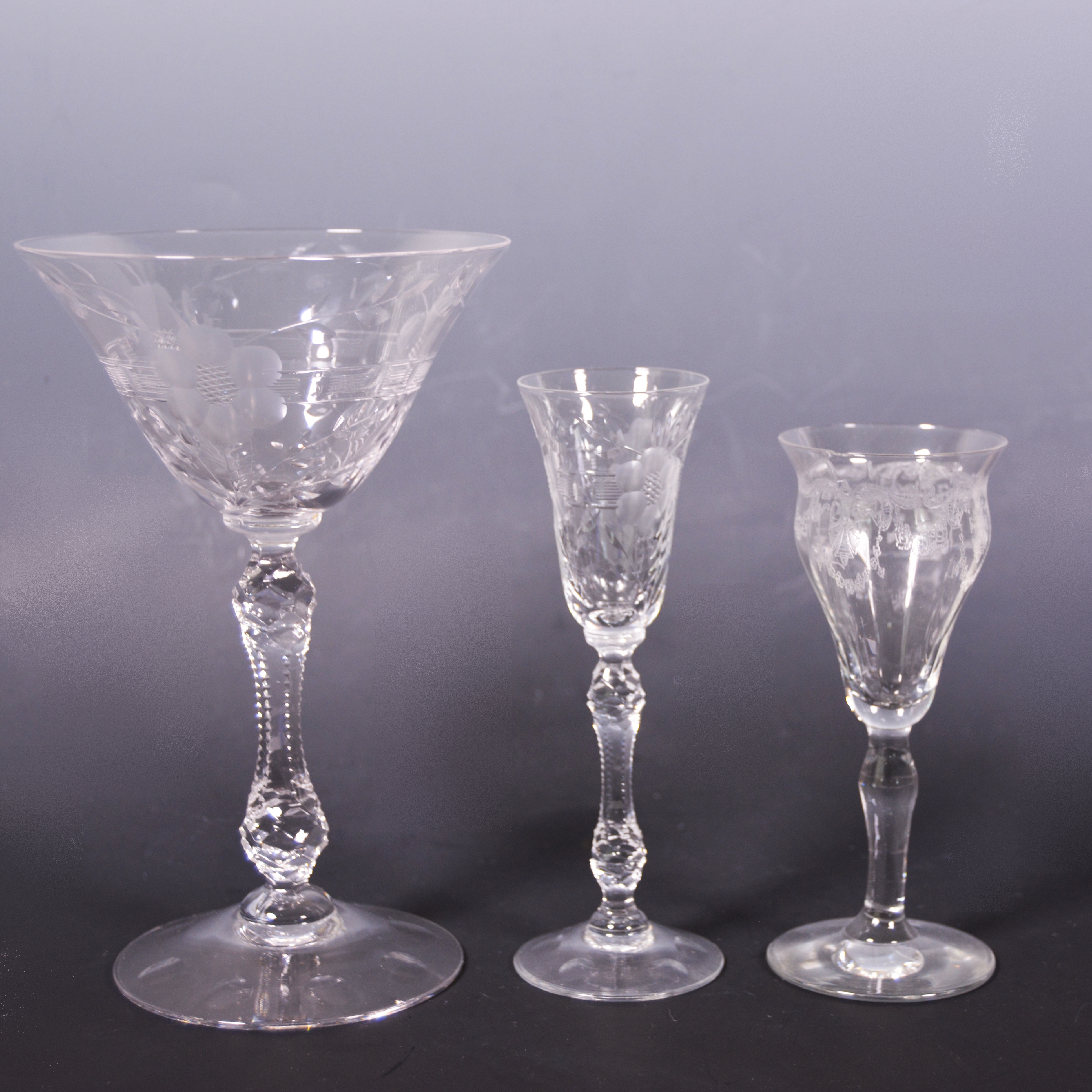 Set of Vintage Etched Floral Glass Stemware EBTH