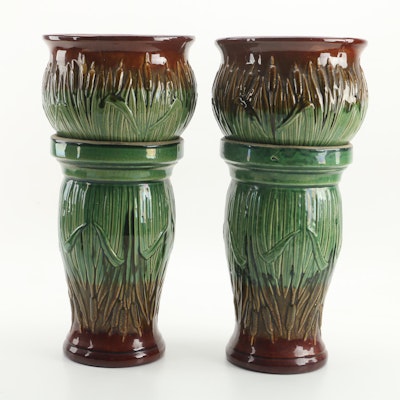 Pair of McCoy Pottery Jardinieres on Stands
