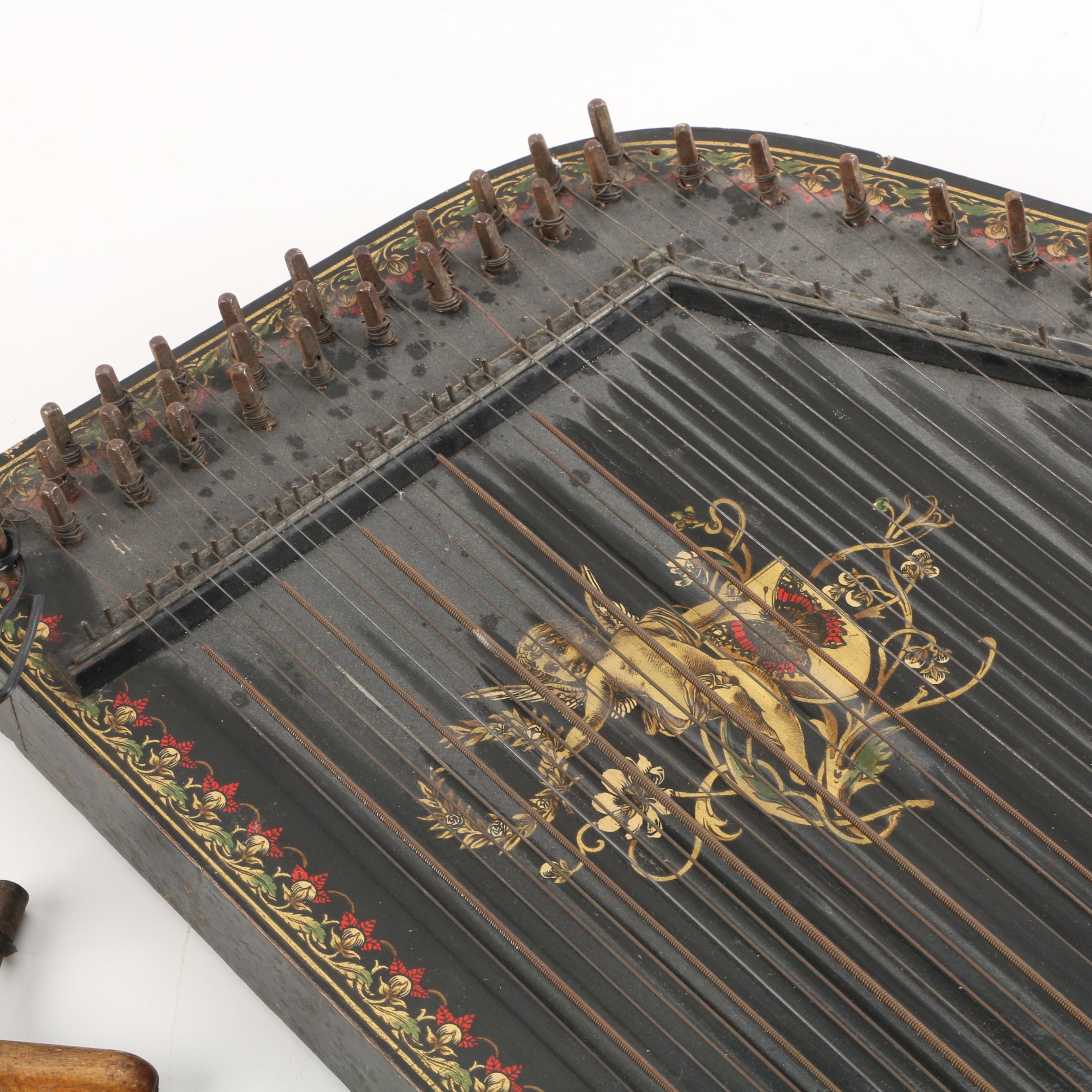 Antique AccordZither with Tuning Key EBTH
