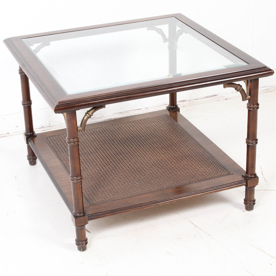 Vintage Lane Asian Inspired Glass Top Walnut Coffee Table