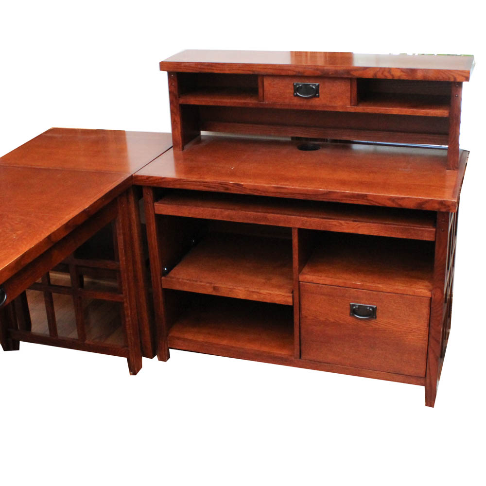 Mission Style Oak L Shaped Executive Desk Ebth