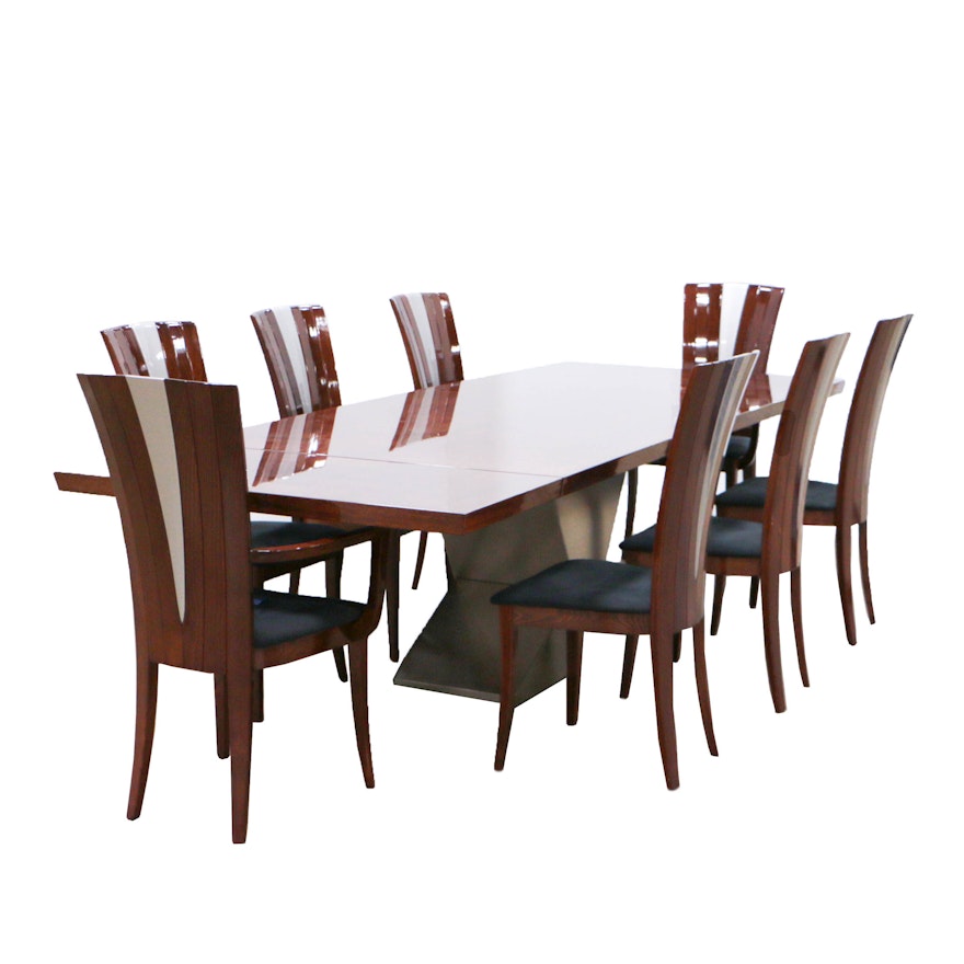 Excelsior Designs Rosewood and Steel Dining Table with Eight Beech Chairs