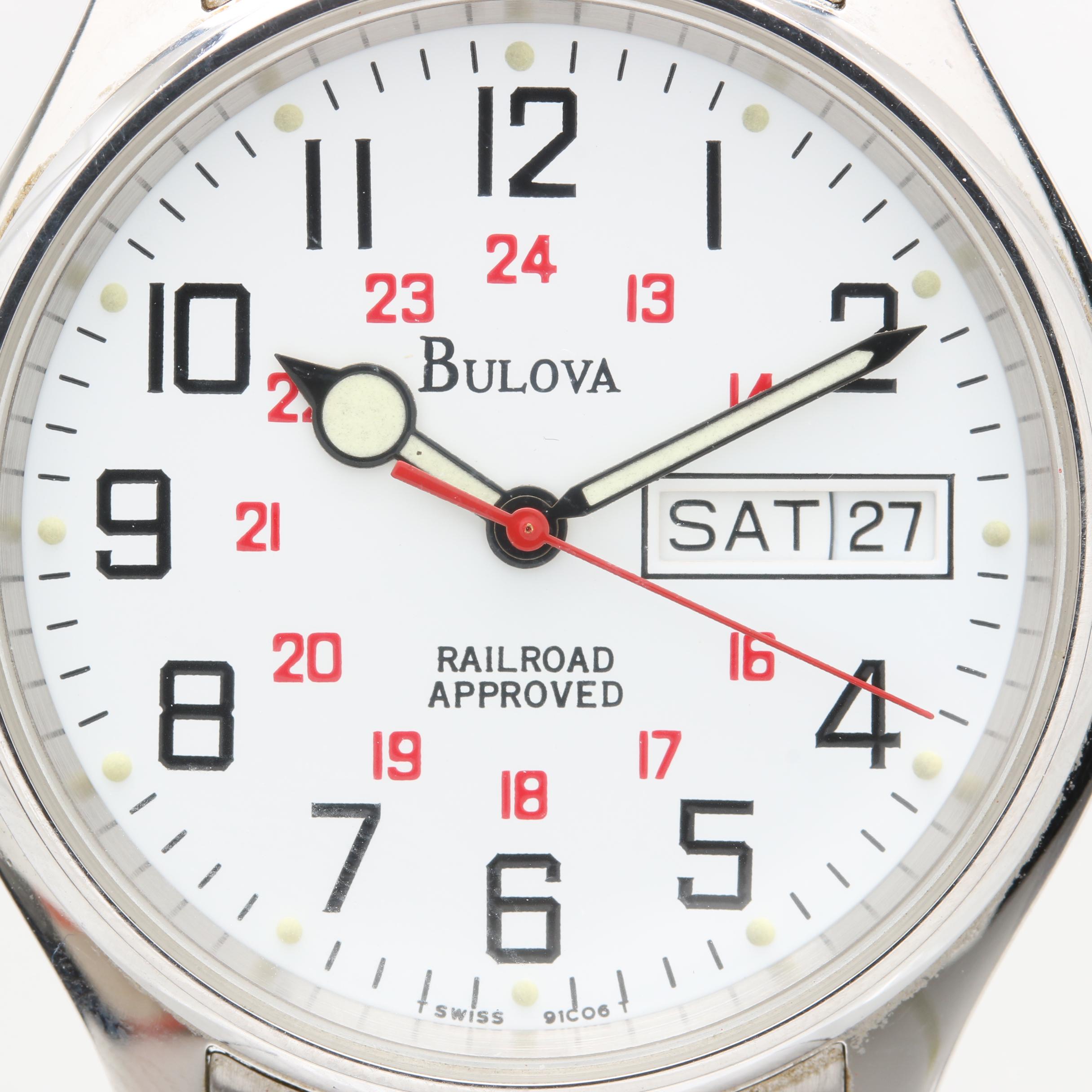 Bulova Stainless Steel Railroad Swiss Quartz Wristwatch EBTH