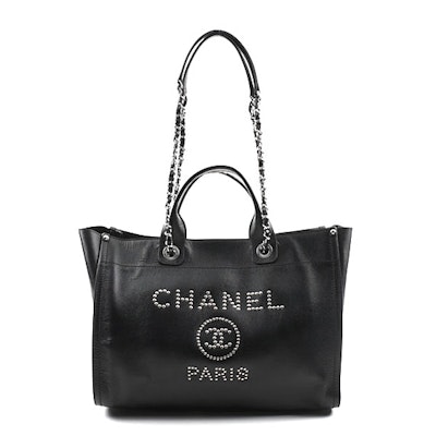 Chanel Studded Black Calfskin Deauville Medium Shopping Tote, Spring 2018