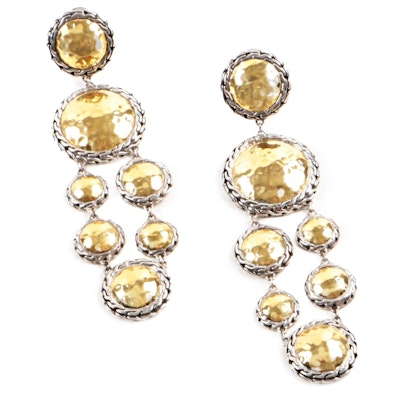 John Hardy "Palu" Sterling Silver with 22K Yellow Gold Hammered Earrings John Hardy "Palu" Sterling Silver with 22K Yellow Gold Hammered Earrings