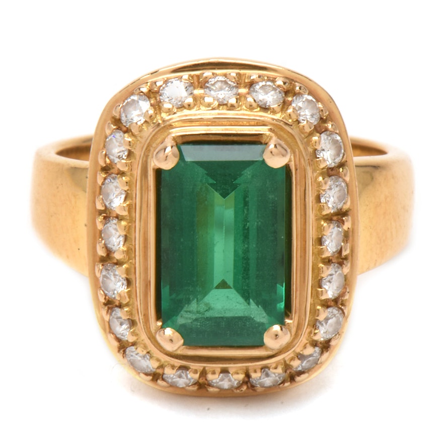 James Avery 18K Yellow Gold Synthetic Emerald and Diamond Ring EBTH