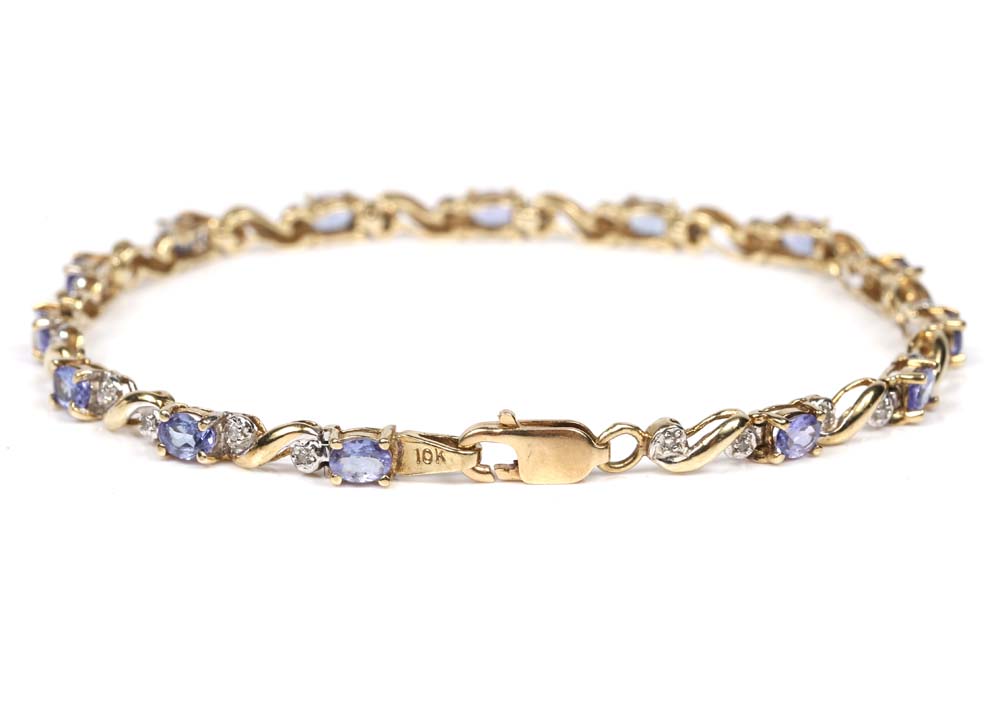 10K Yellow Gold Diamond and Tanzanite Tennis Bracelet EBTH
