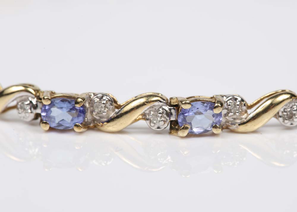 10K Yellow Gold Diamond and Tanzanite Tennis Bracelet EBTH