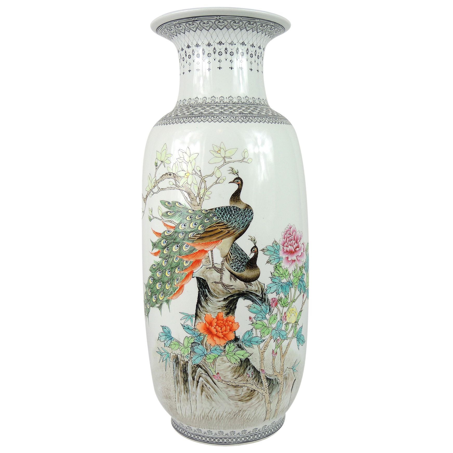 Large Chinese Peacock Vase Ebth