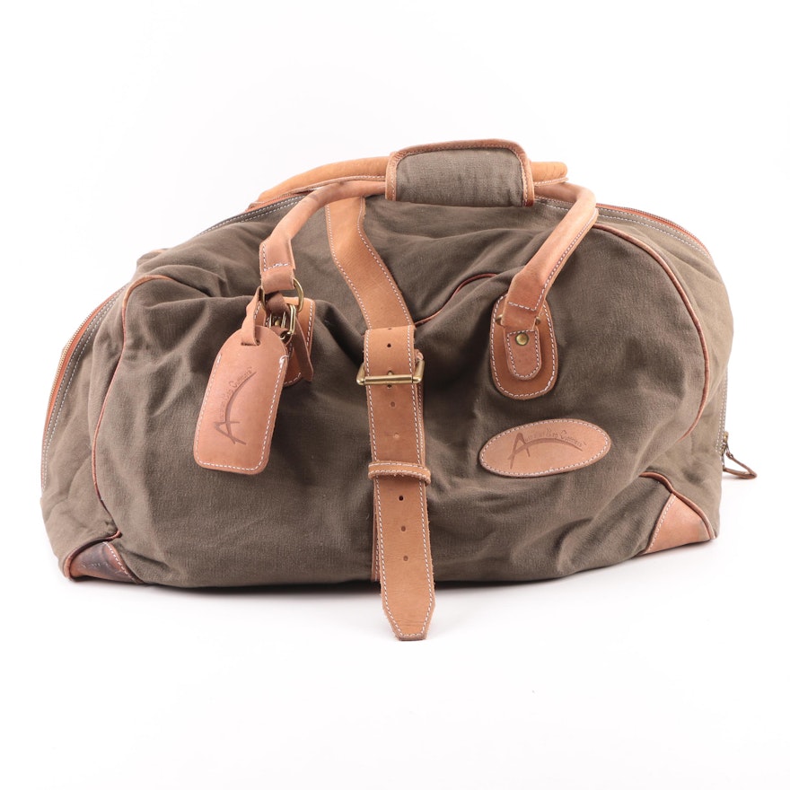 Australian Bag Outfitters Khaki Canvas and Tan Leather Duffel Bag | EBTH