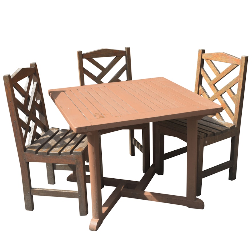 Painted Wood Patio Table With Teak Side Chairs By Country Casual