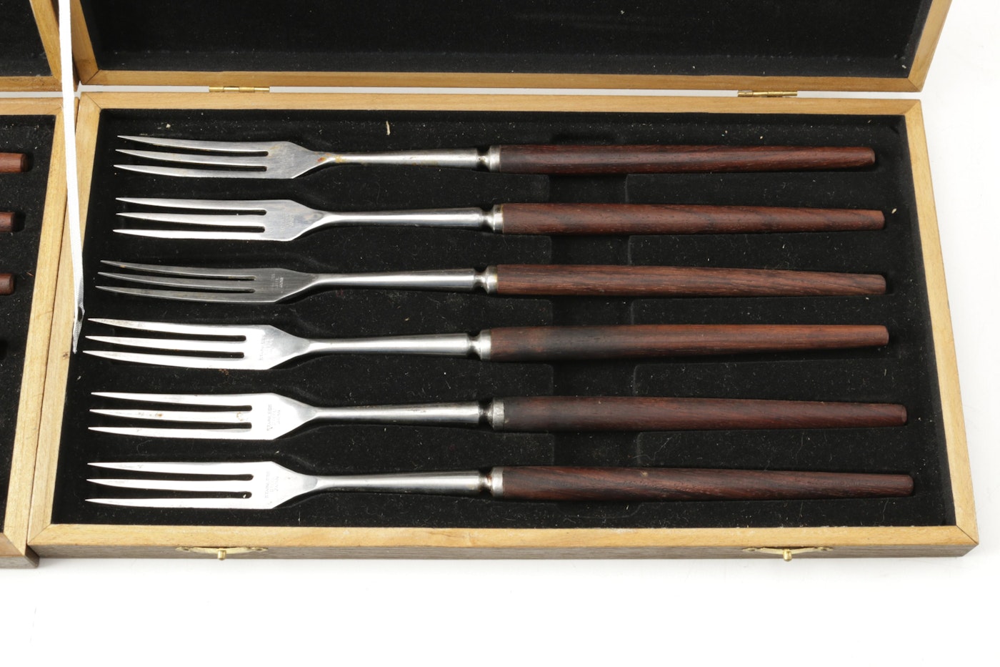 Mid-Century Japanese Rosewood Handled Stainless Steel Fondue Fork Sets ...