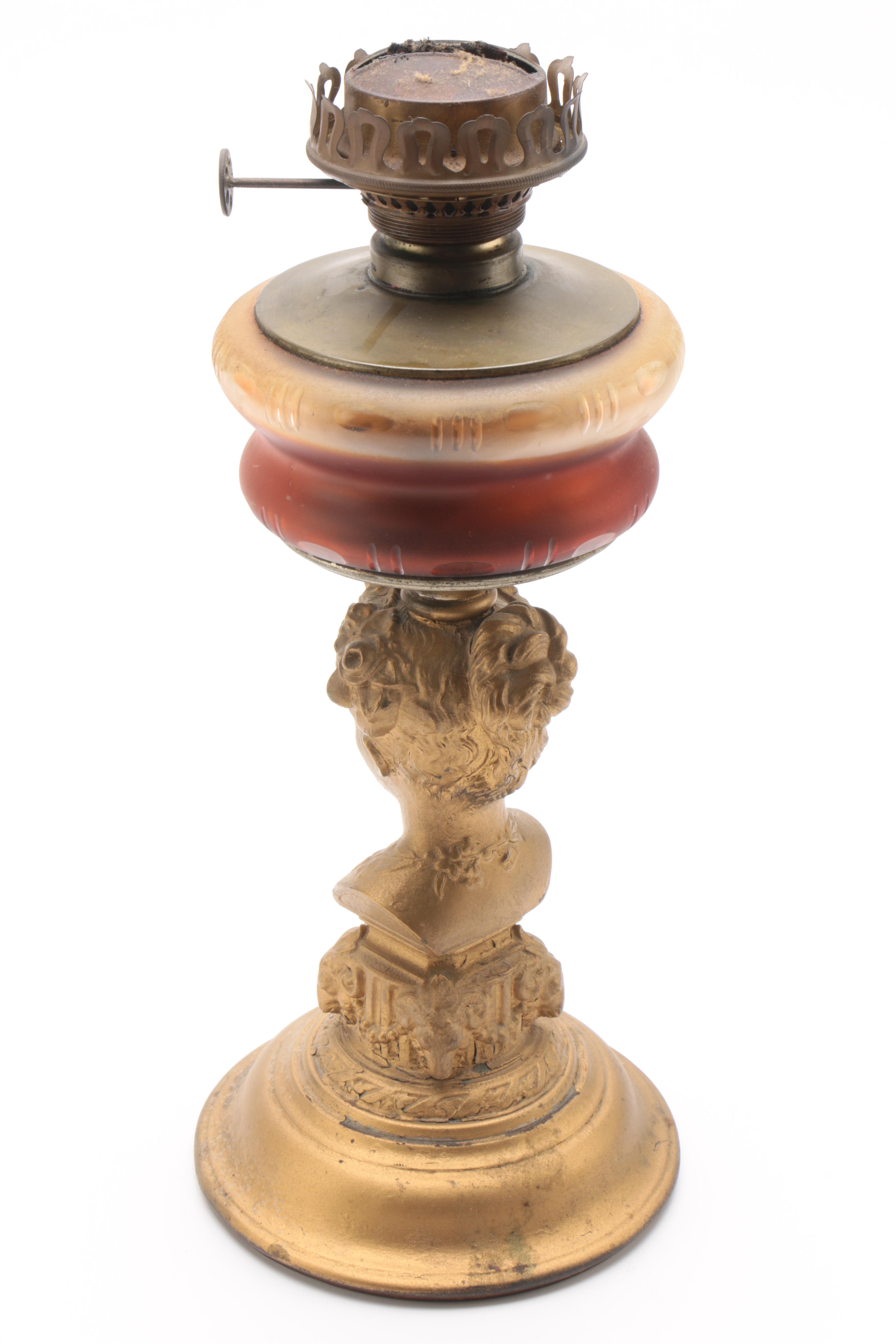 Victorian GiltMetal and Glass Figural Kerosene Table Lamp "Flora" EBTH