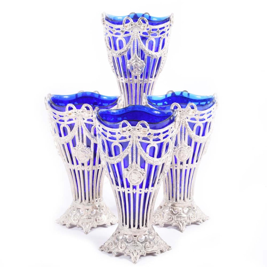 Godinger Silver Plated and Cobalt Glass Vases