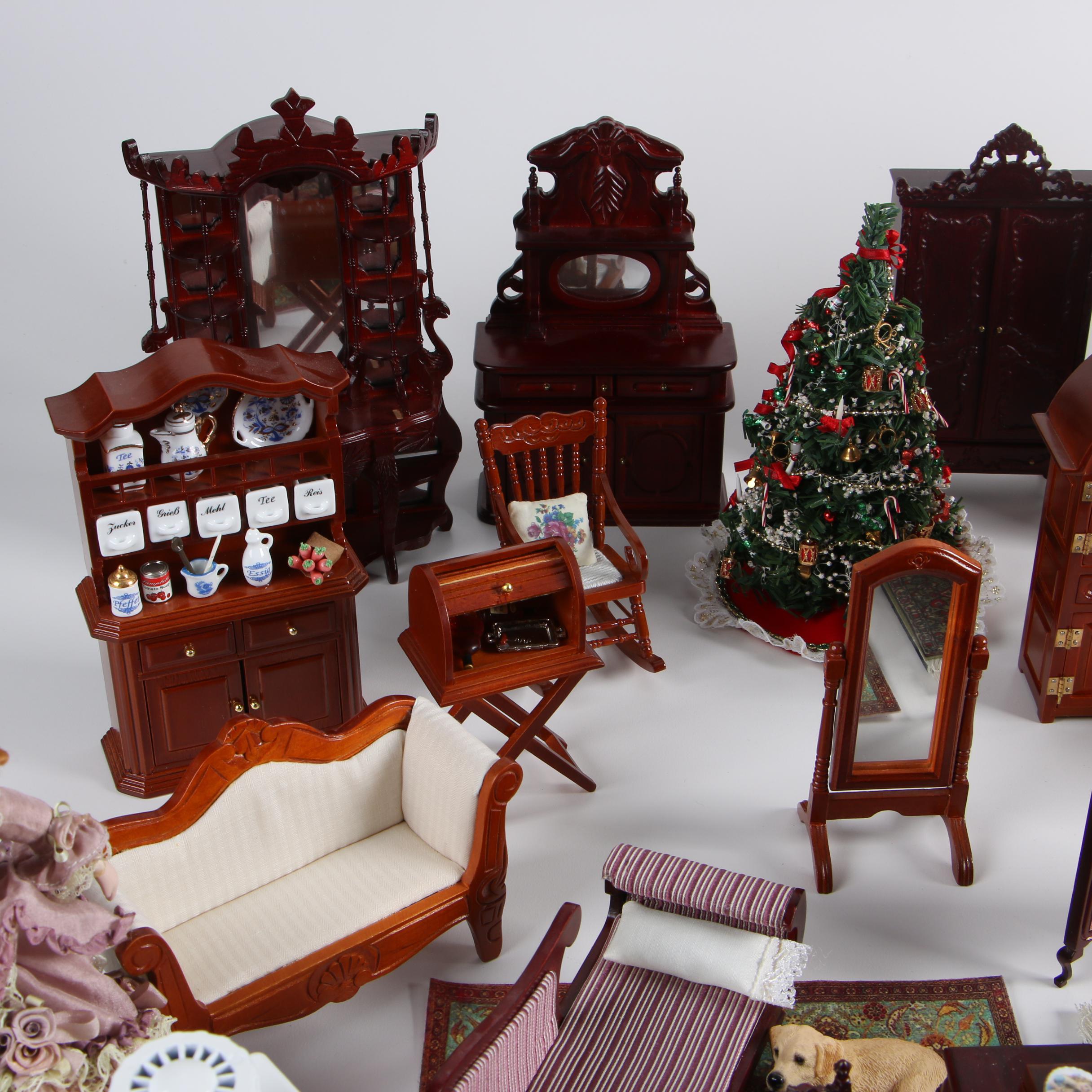 Vintage Dollhouse Furniture with Miniature Victorian Style Porcelain Dolls EBTH