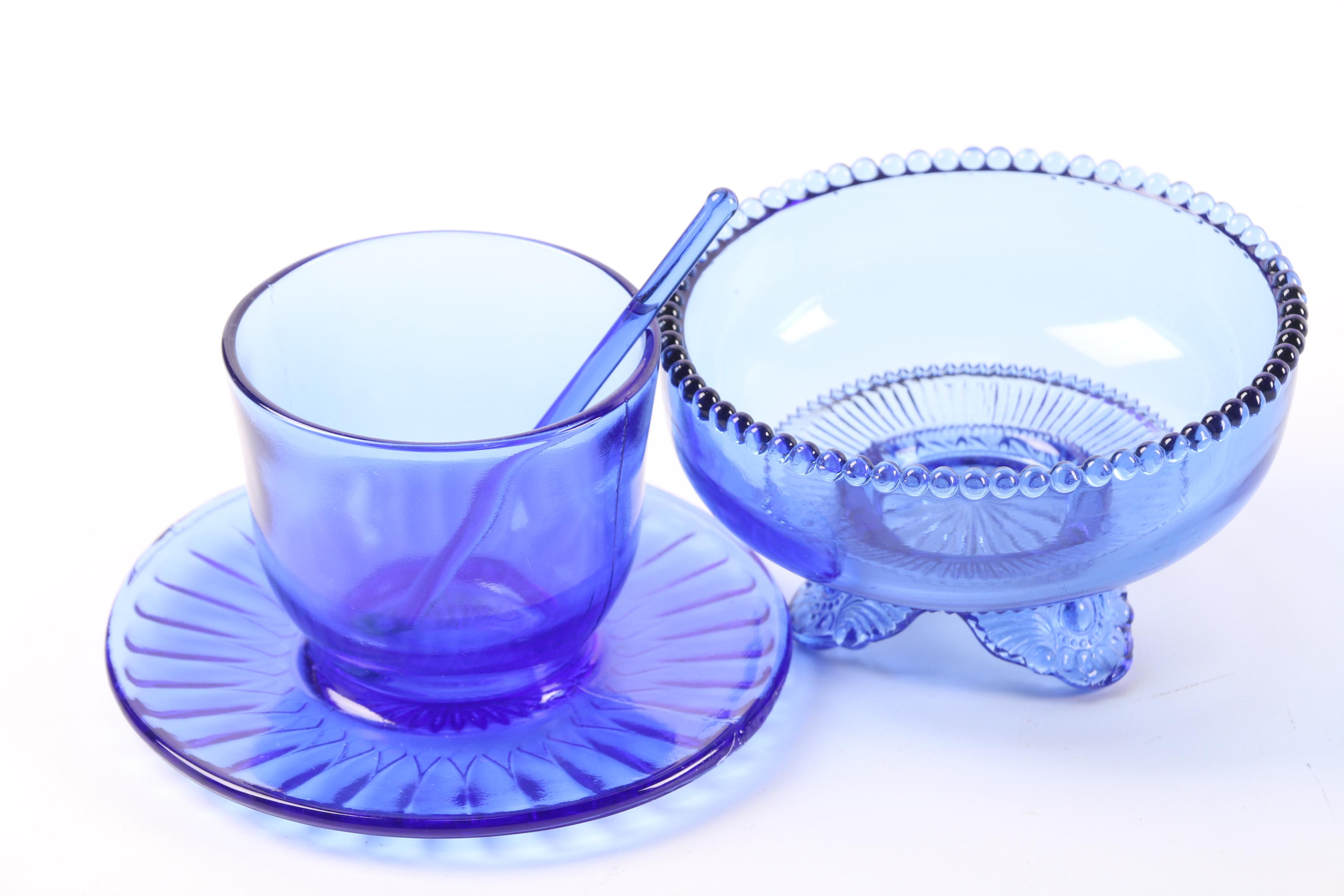 Download Cobalt Blue Depression Glass Dinnerware featuring Hazel-Atlas "Newport" | EBTH