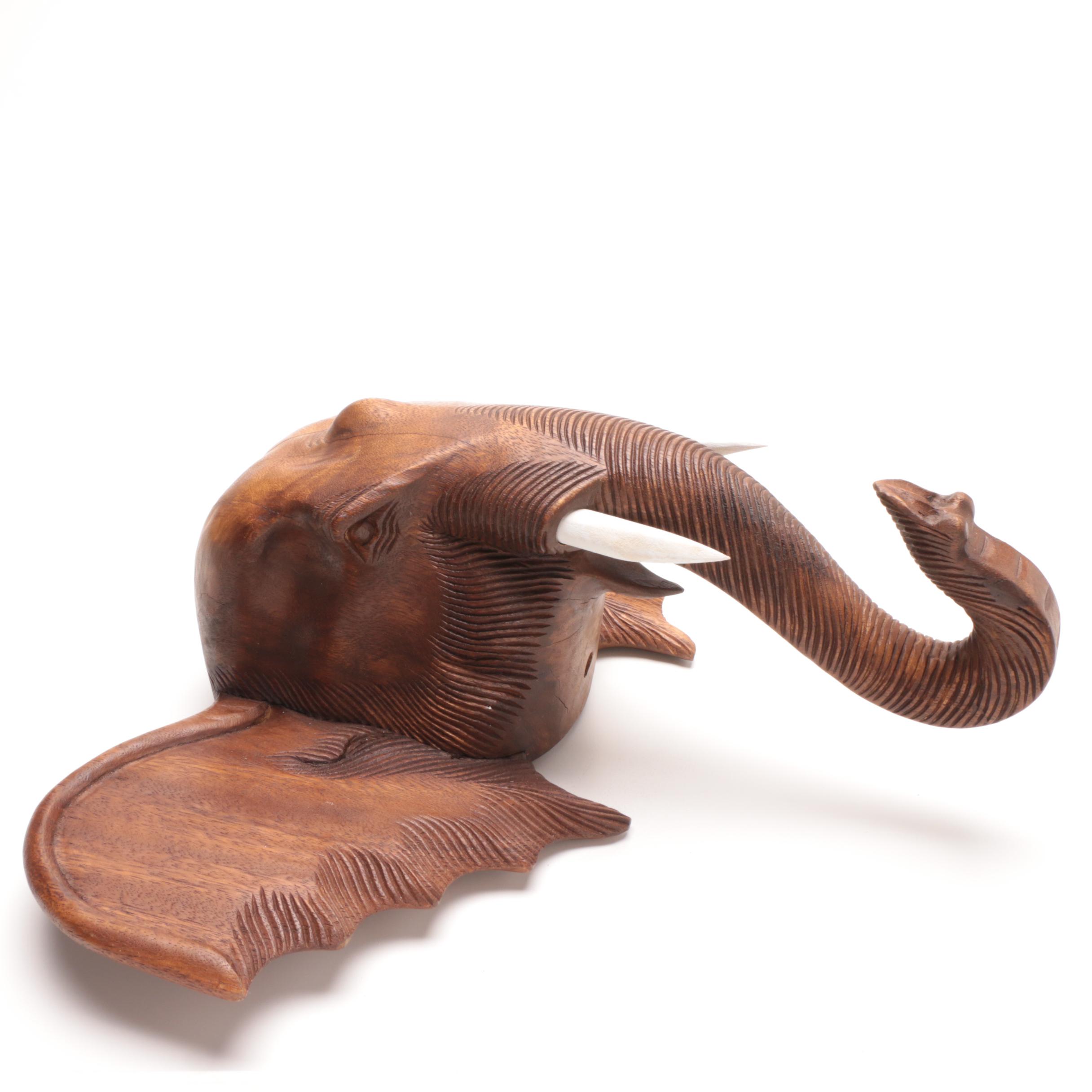 Carved Wood Elephant Head Sculpture EBTH