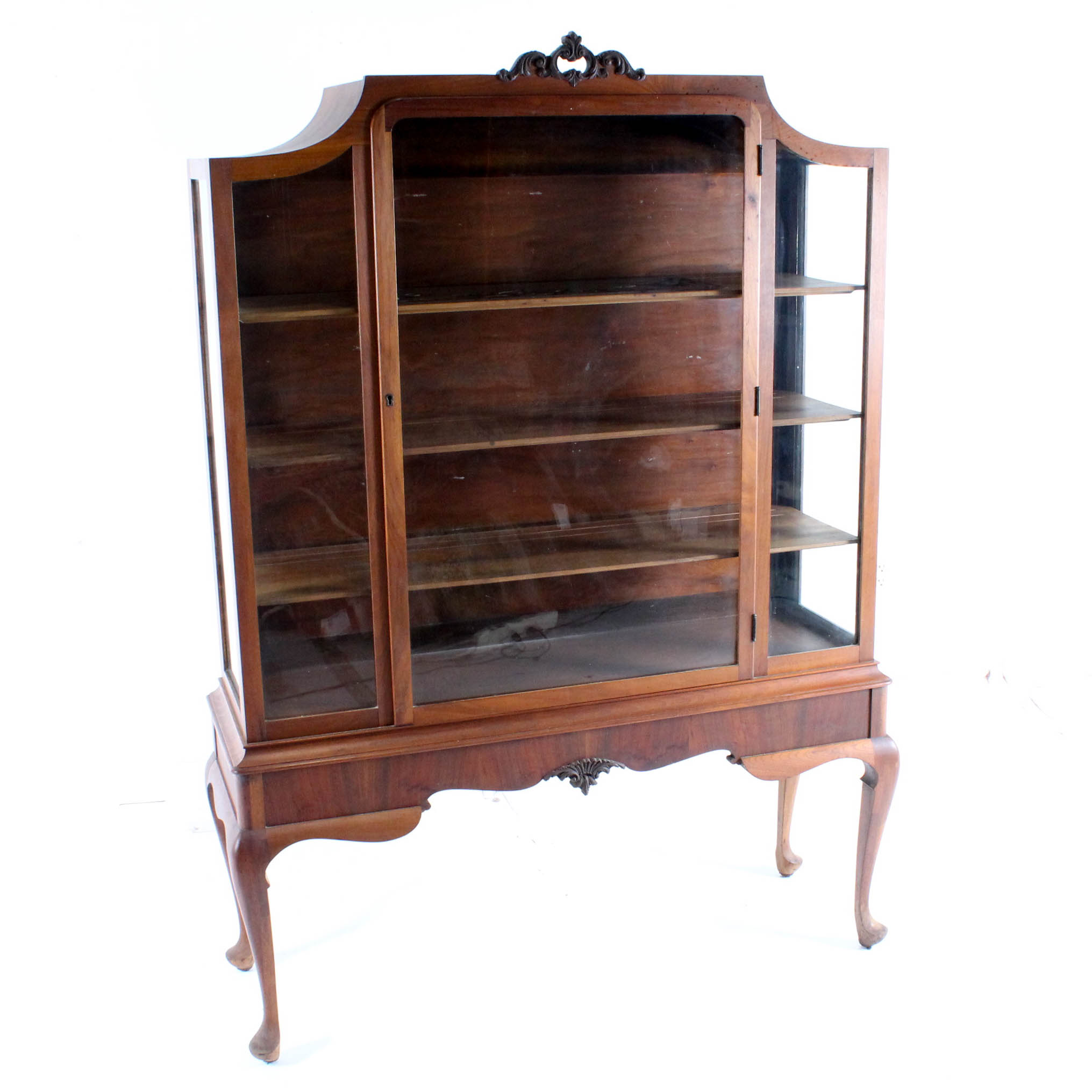 Antique Queen Anne Display Cabinet In Walnut Ebth
