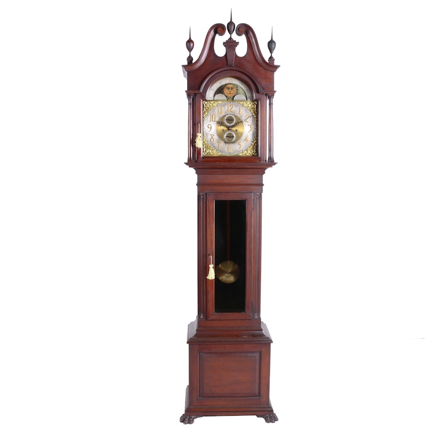 American Mahogany Tall Case Clock by Nelson H. Brown of Boston, Circa 1900