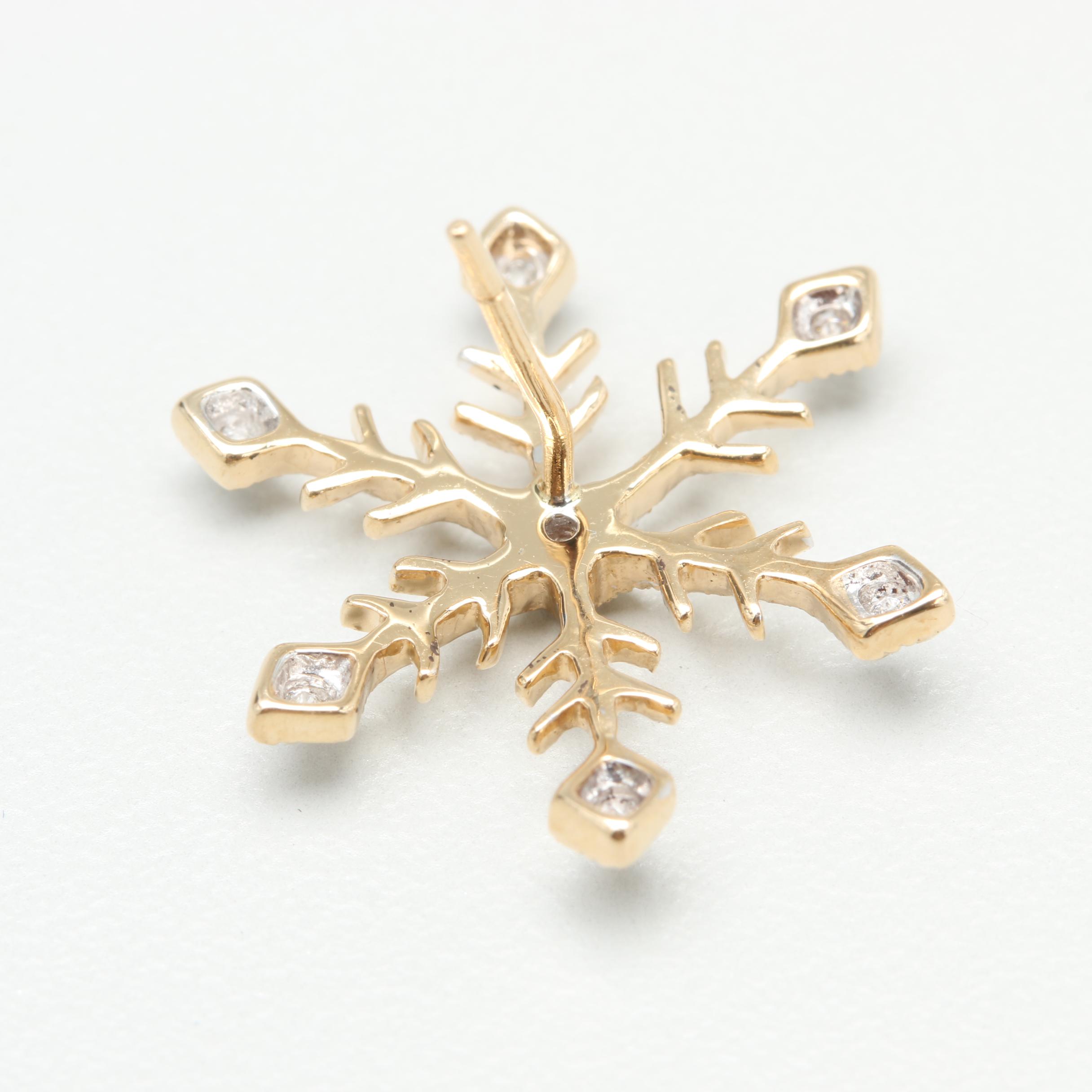 14K Yellow Gold Diamond Snowflake Earrings EBTH