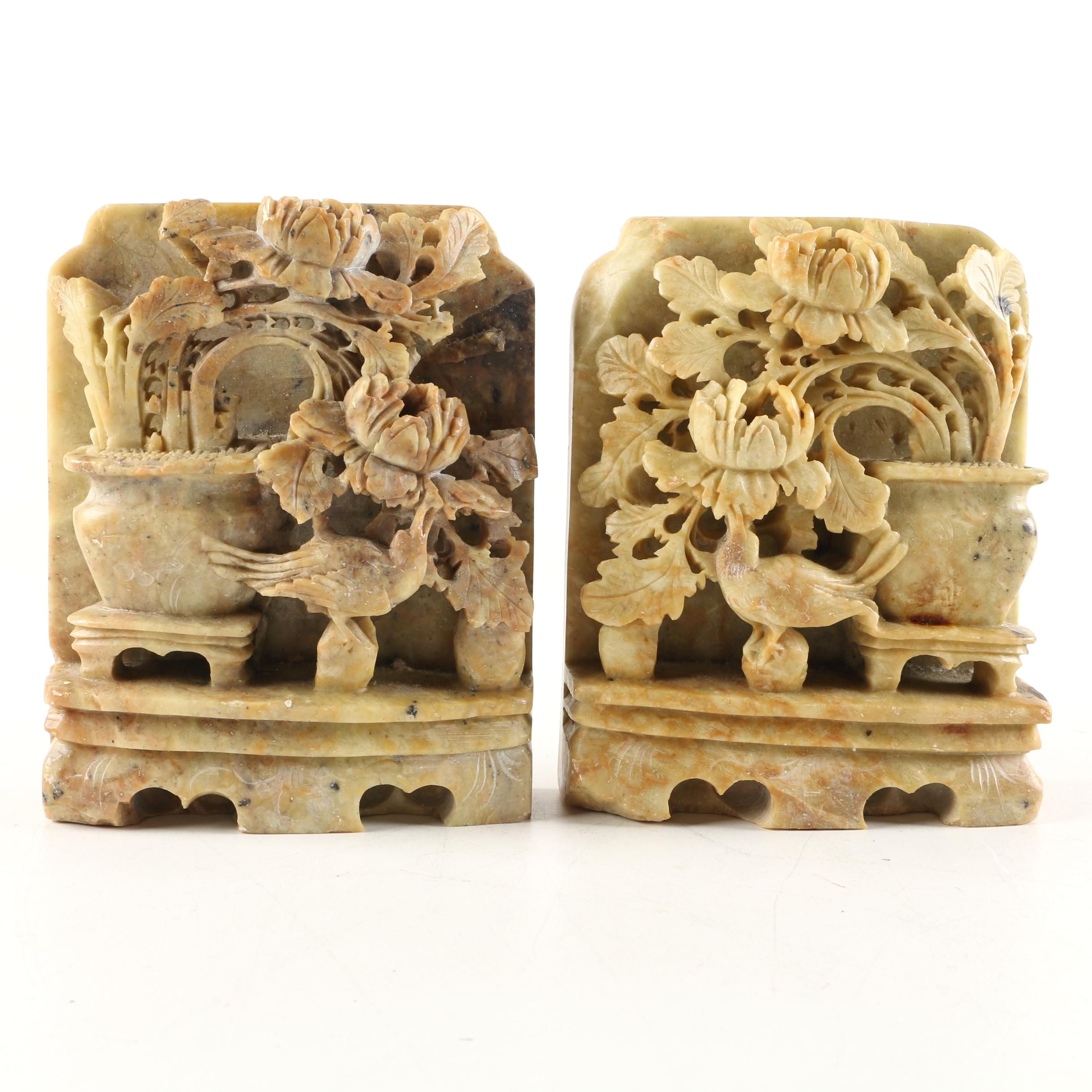 Chinese Carved Soapstone Bookends EBTH
