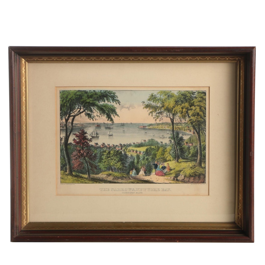 Currier and Ives Lithograph "The Narrows, New York Bay"
