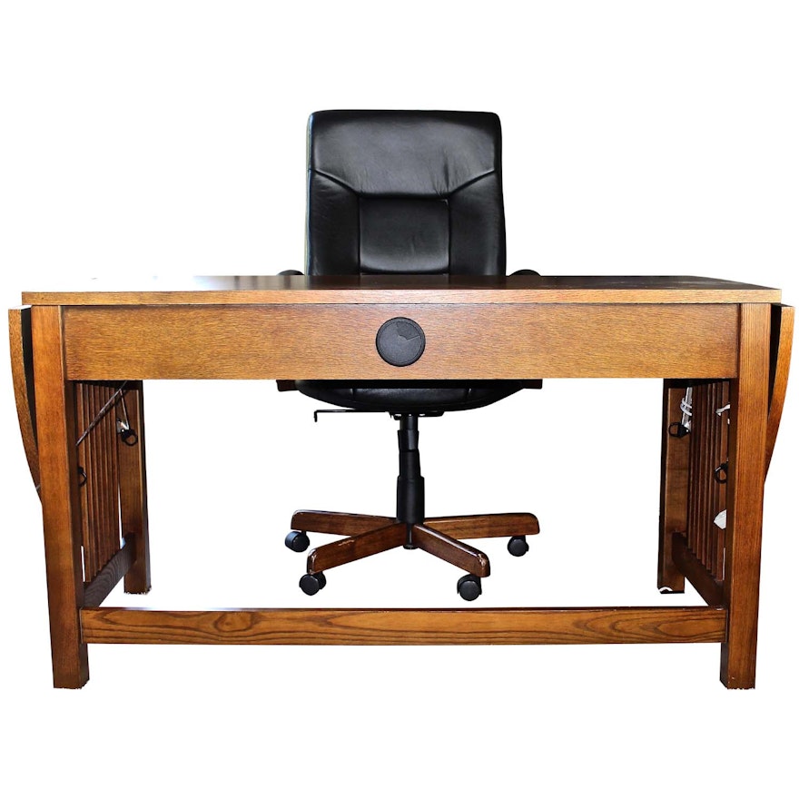 Mission Style Oak Office Desk Leather Chair