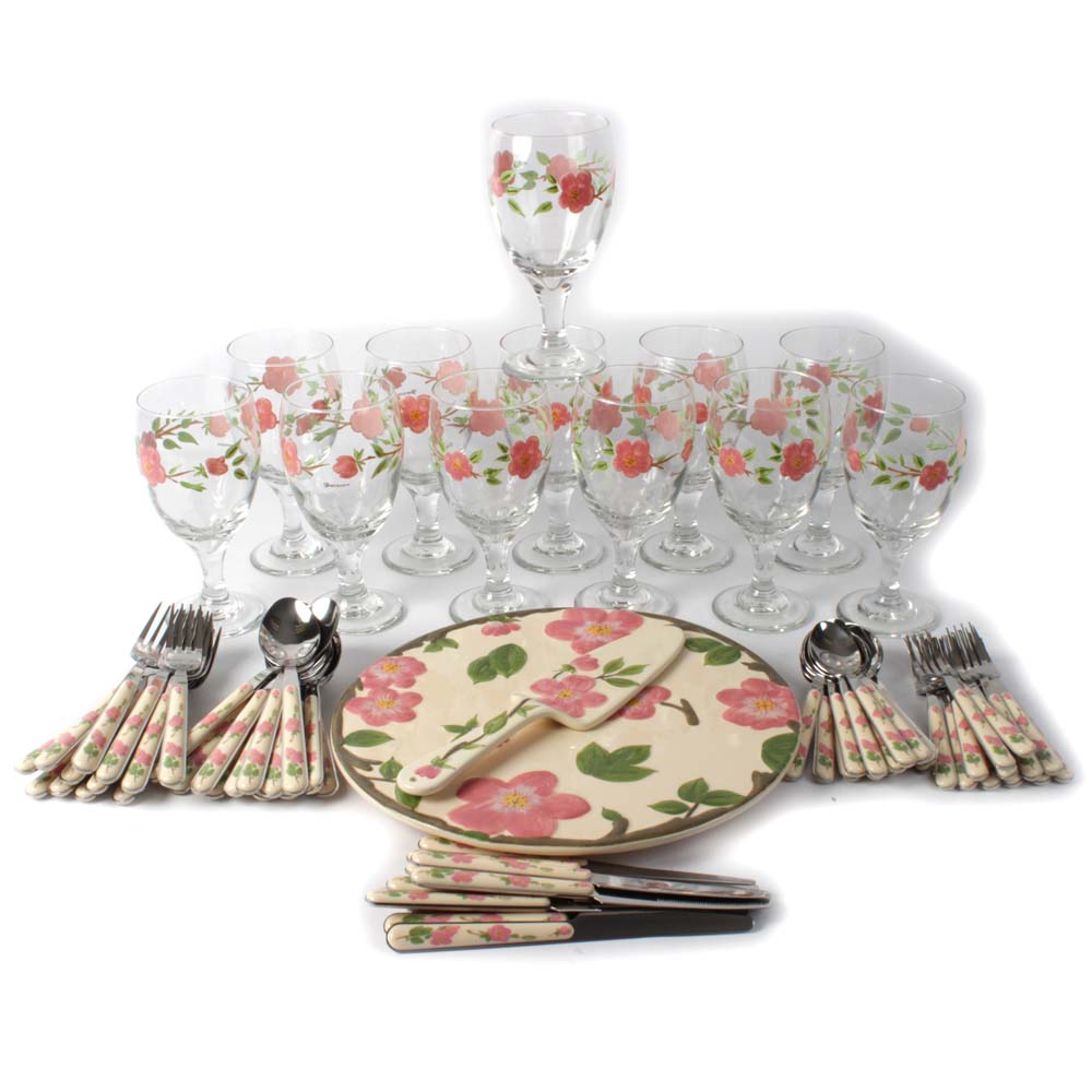 Franciscan "Desert Rose" Flatware, Goblets, and Cake Stand With a
