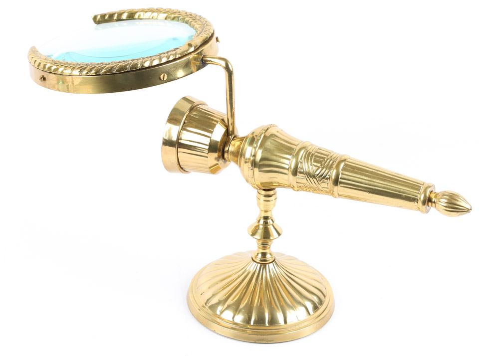 Vintage Brass Candle Holders and Magnifying Glass Wall Sconce Set of