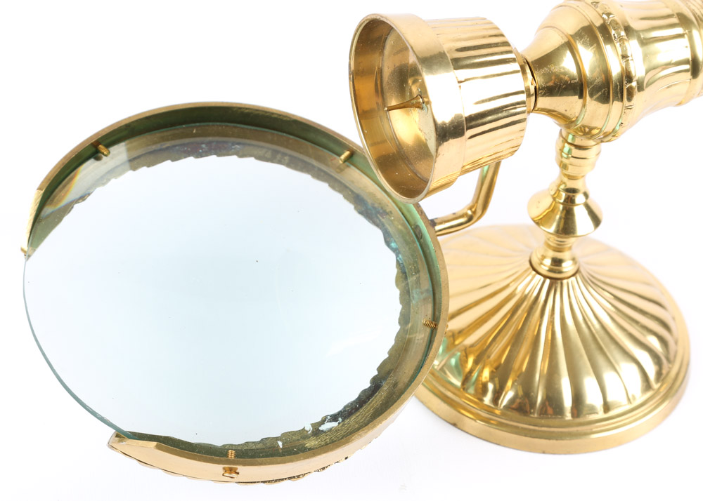 Vintage Brass Candle Holders and Magnifying Glass Wall Sconce Set of