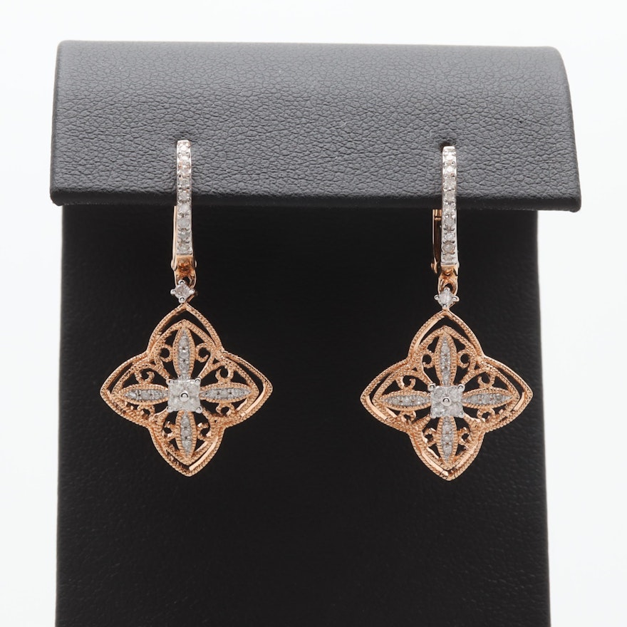 14K Rose Gold Diamond Dangle Earrings