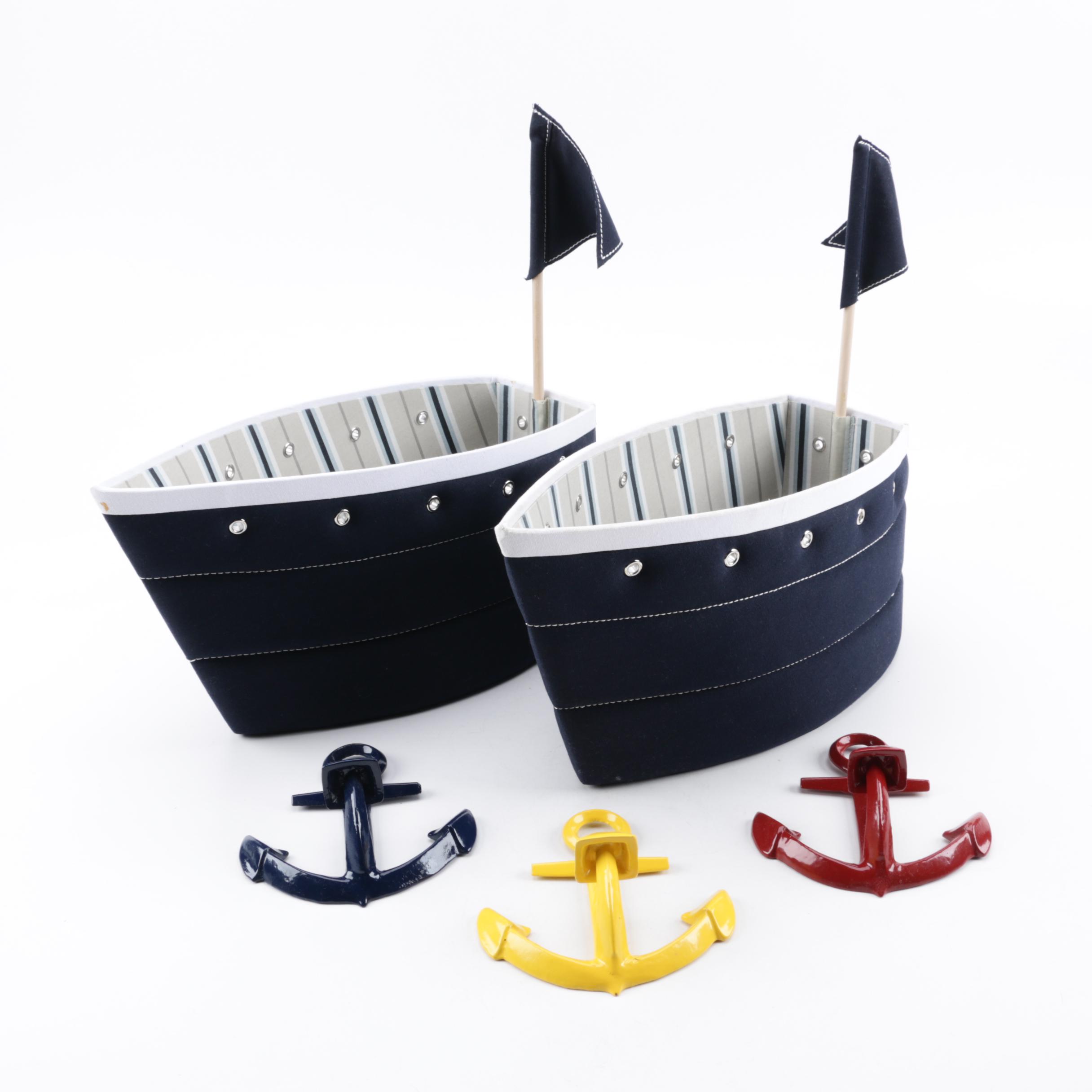 Nautical Canvas Boat Containers And Anchor Wall Decorations Ebth