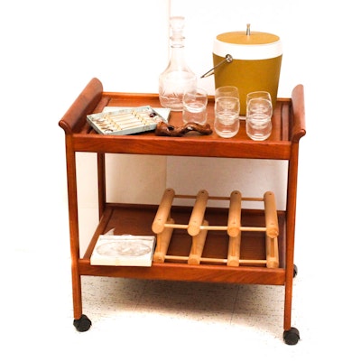 Danish Modern Style Bar Cart with Mid Century Barware Danish Modern Style Bar Cart with Mid Century Barware