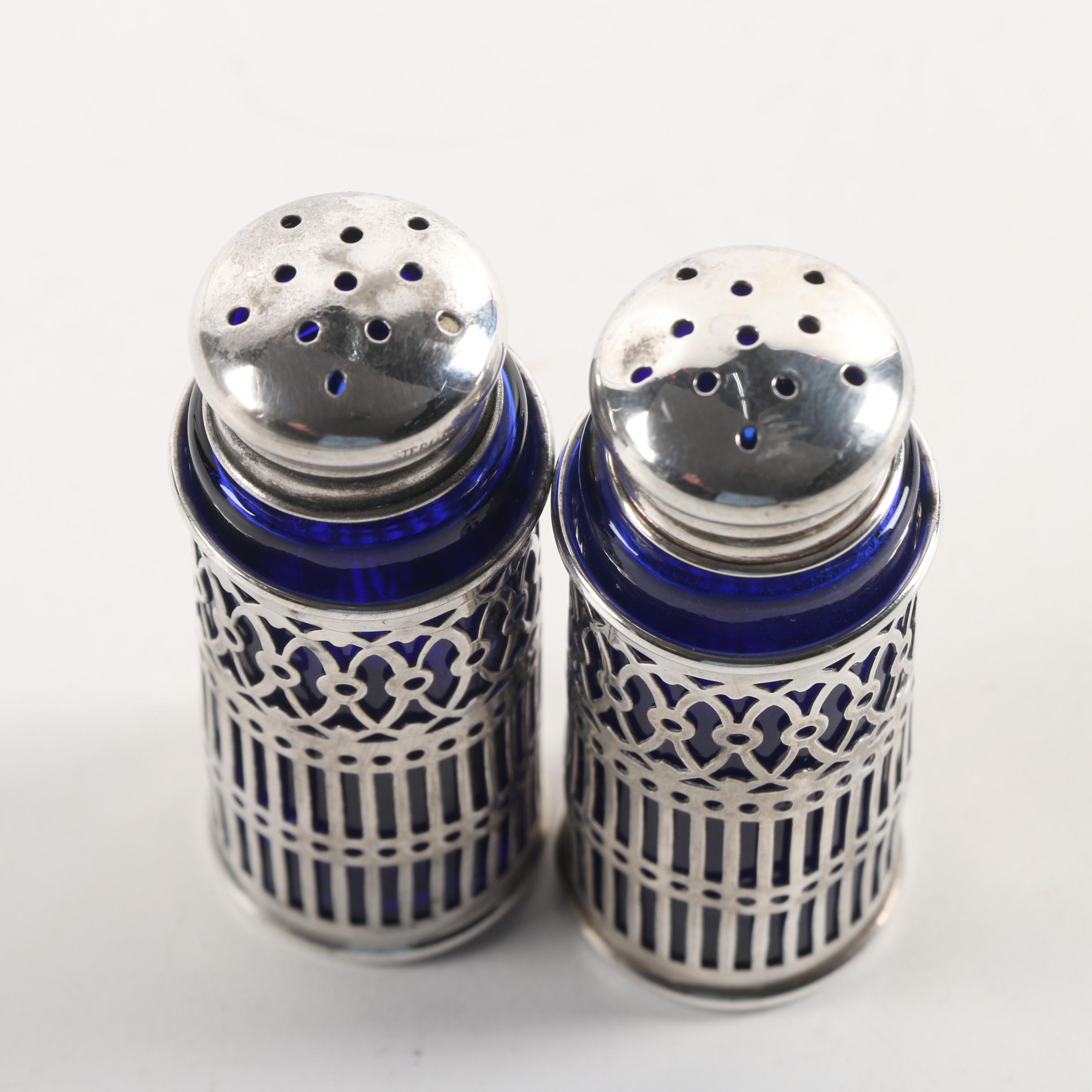 ster Co. Sterling Silver and Cobalt Glass Salt and Pepper Shaker Set