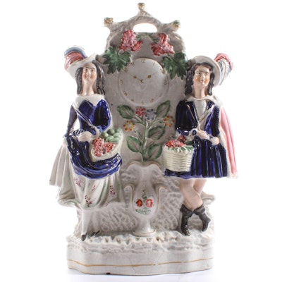 Victorian Staffordshire Clock Figure Group Victorian Staffordshire Clock Figure Group