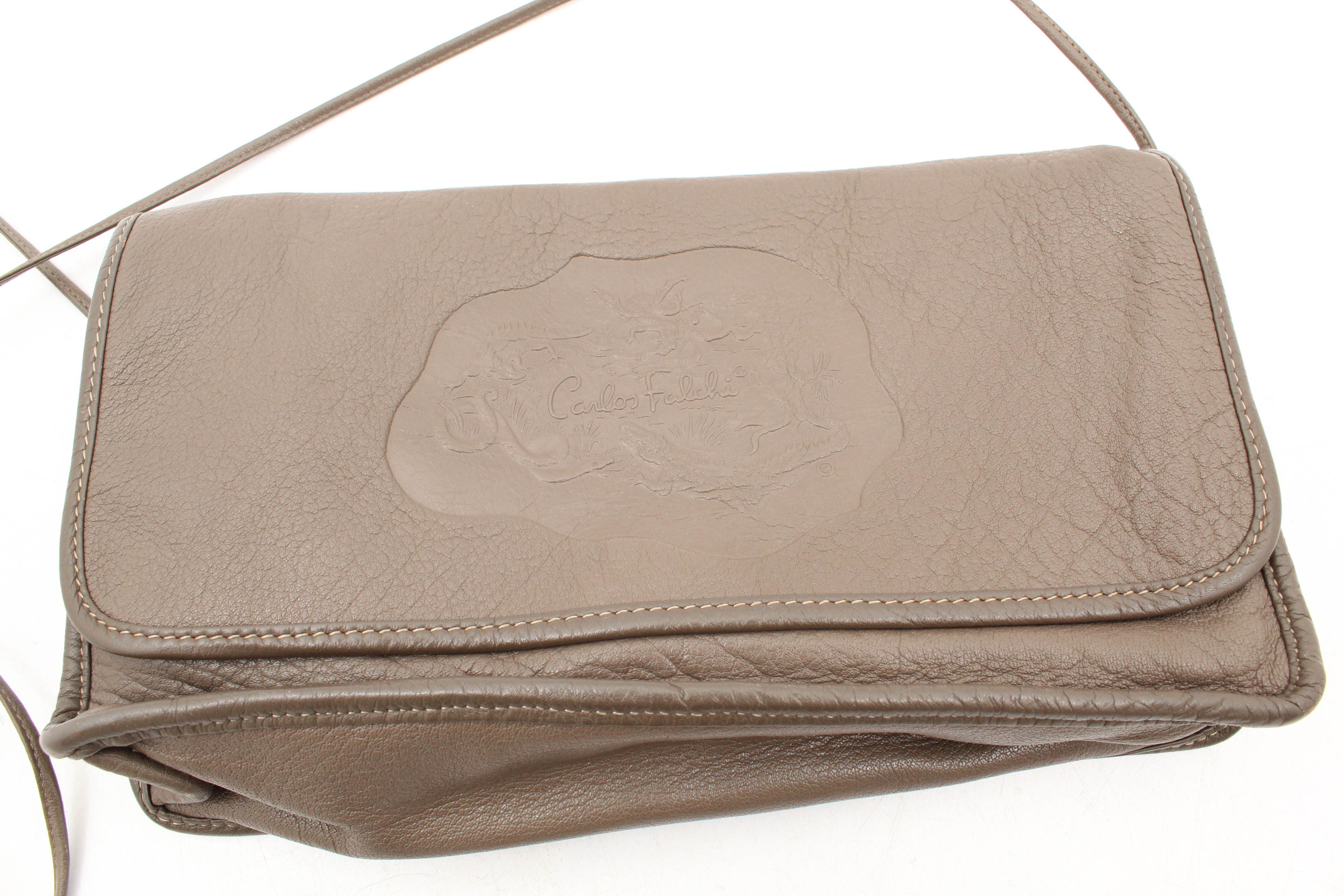 Carlos Falchi Embossed Buffalo Skin Leather Shoulder Bag EBTH