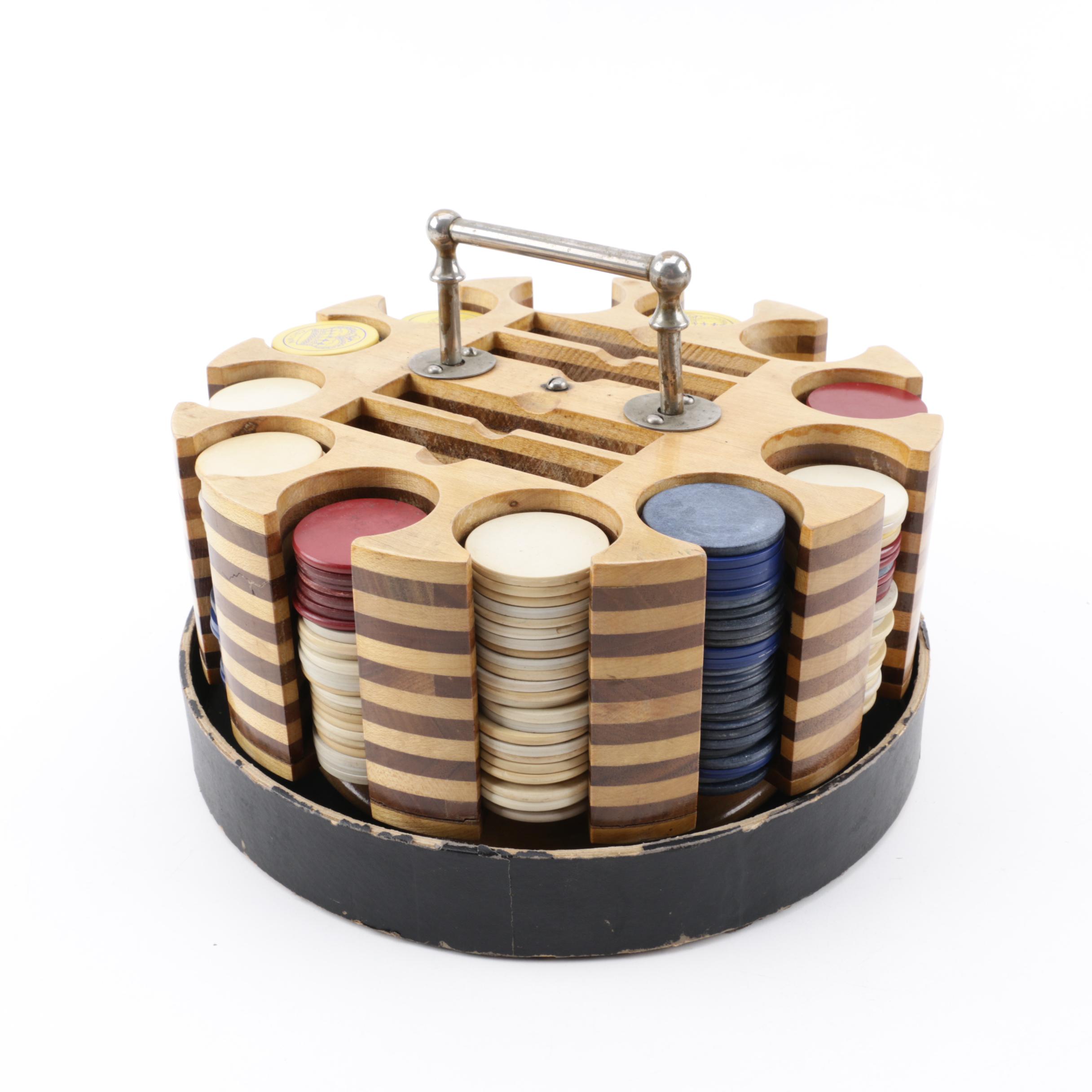 Wooden Poker Chip Carousel with Plastic Chips EBTH