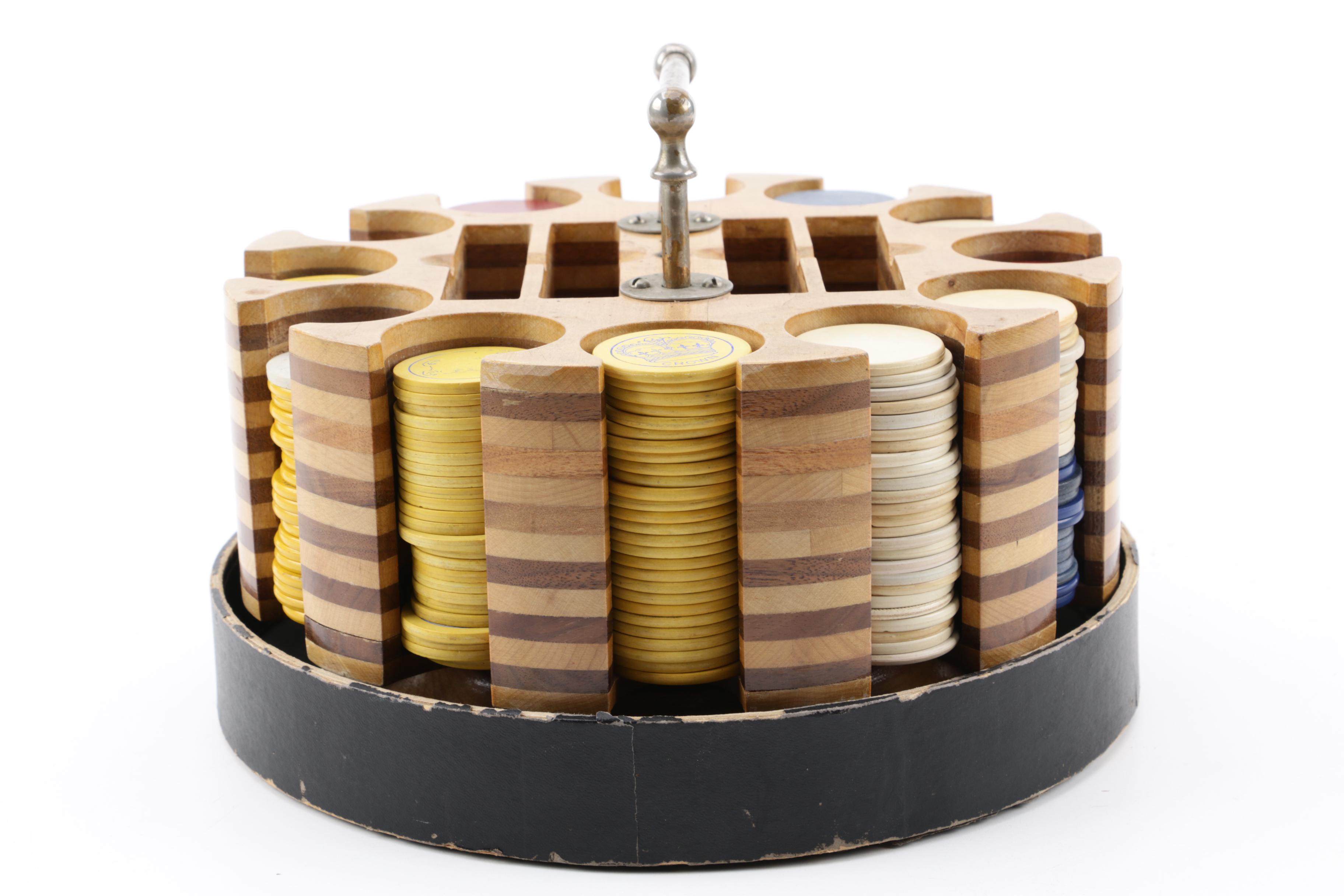 Wooden Poker Chip Carousel with Plastic Chips EBTH