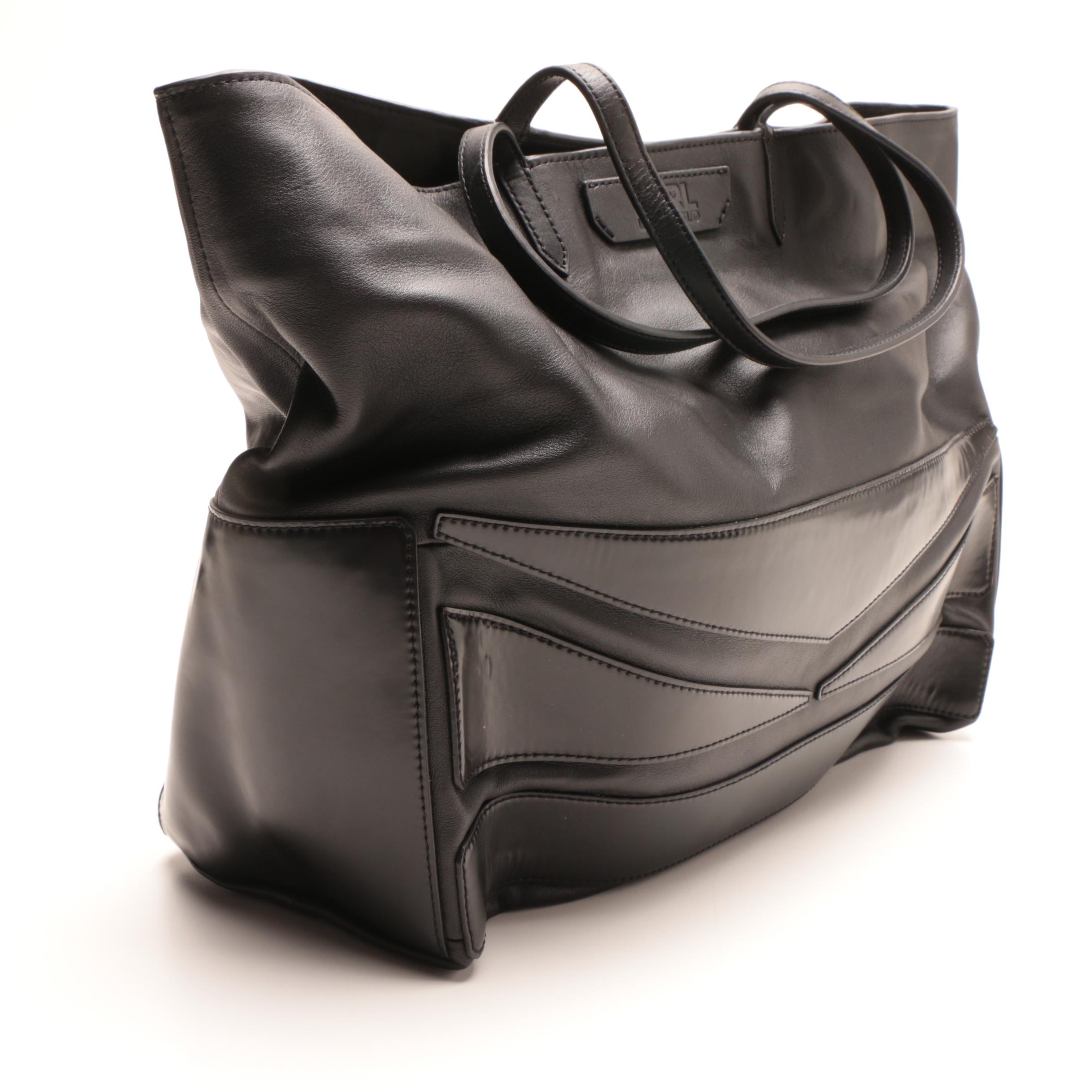Karl Lagerfeld Black Leather Tote Bag EBTH