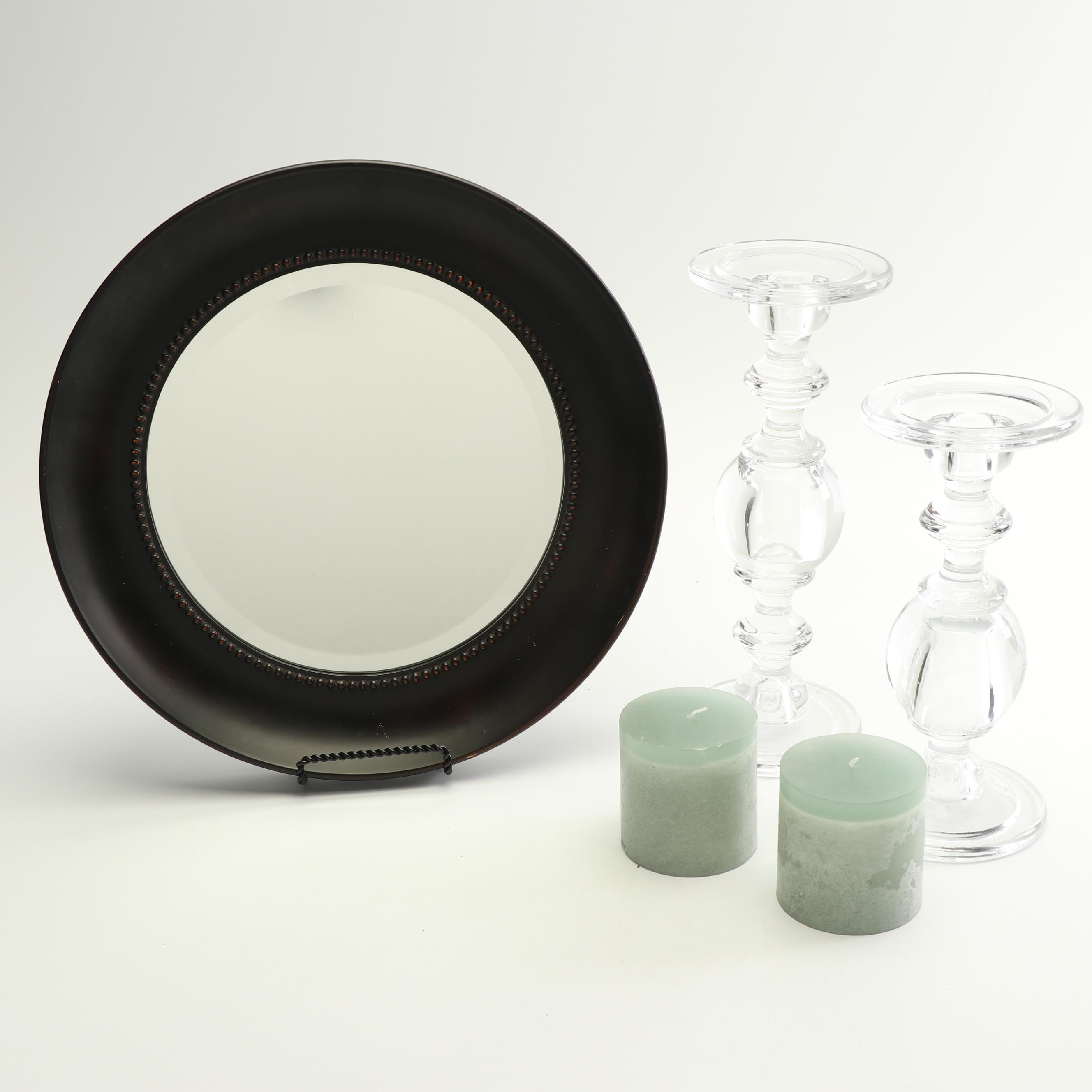 Pier 1 Mercury Glass Jar with Wall Mirror and Pillar Candlesticks EBTH