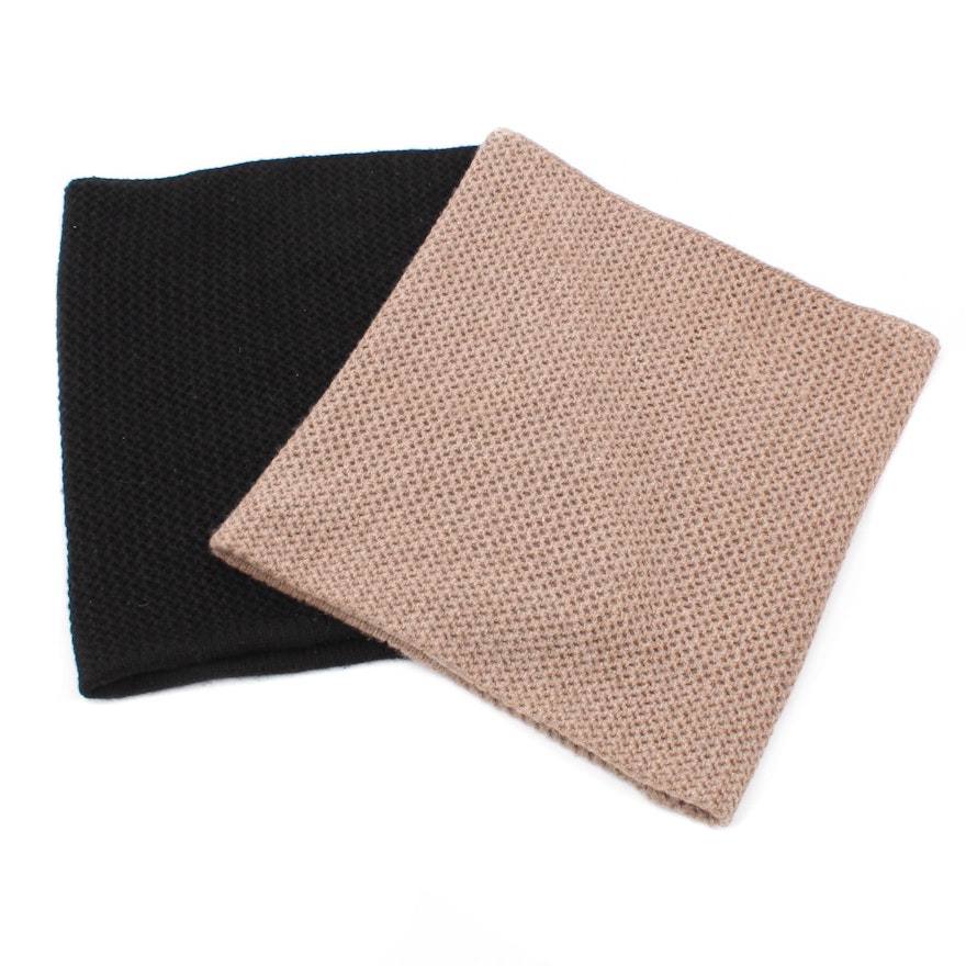 Portolano Cashmere Knit Infinity Scarves in Beige and Black