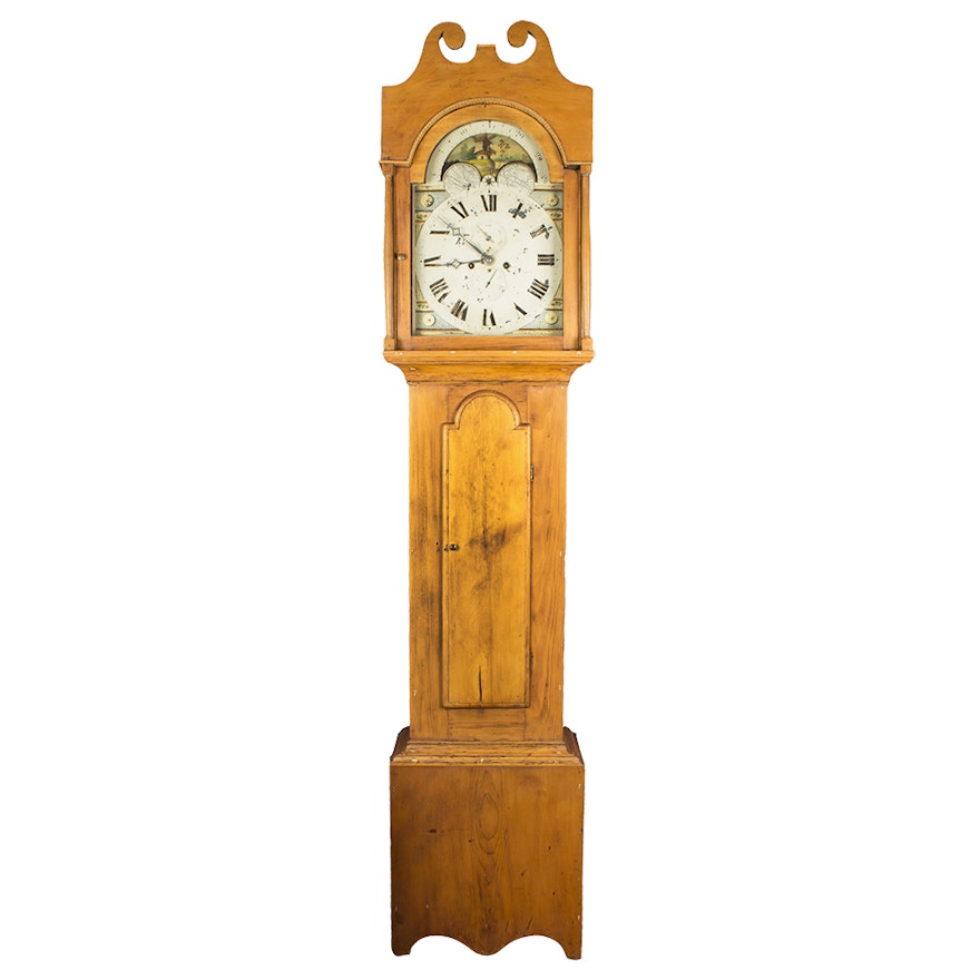 Antique Longcase Clock with Hand-Painted Dial