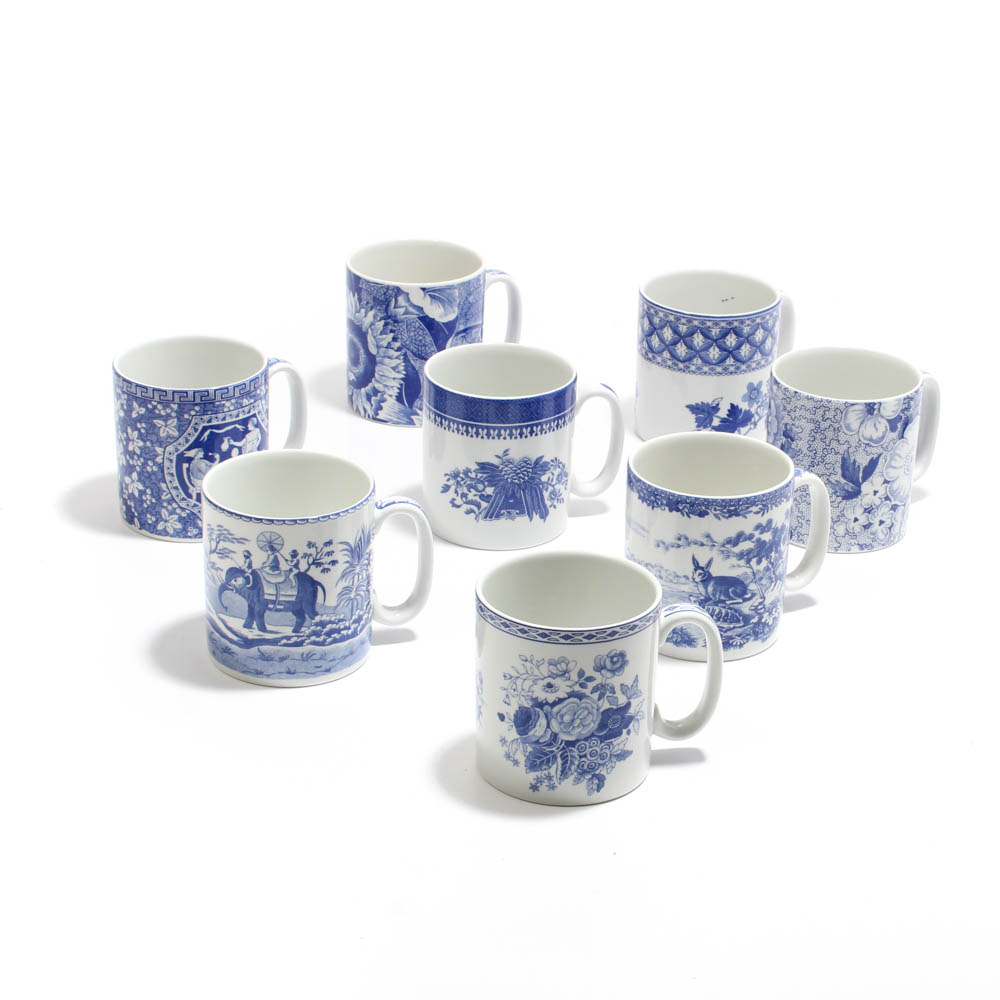 Spode Blue Room Collection Transferware Blue And White Mugs