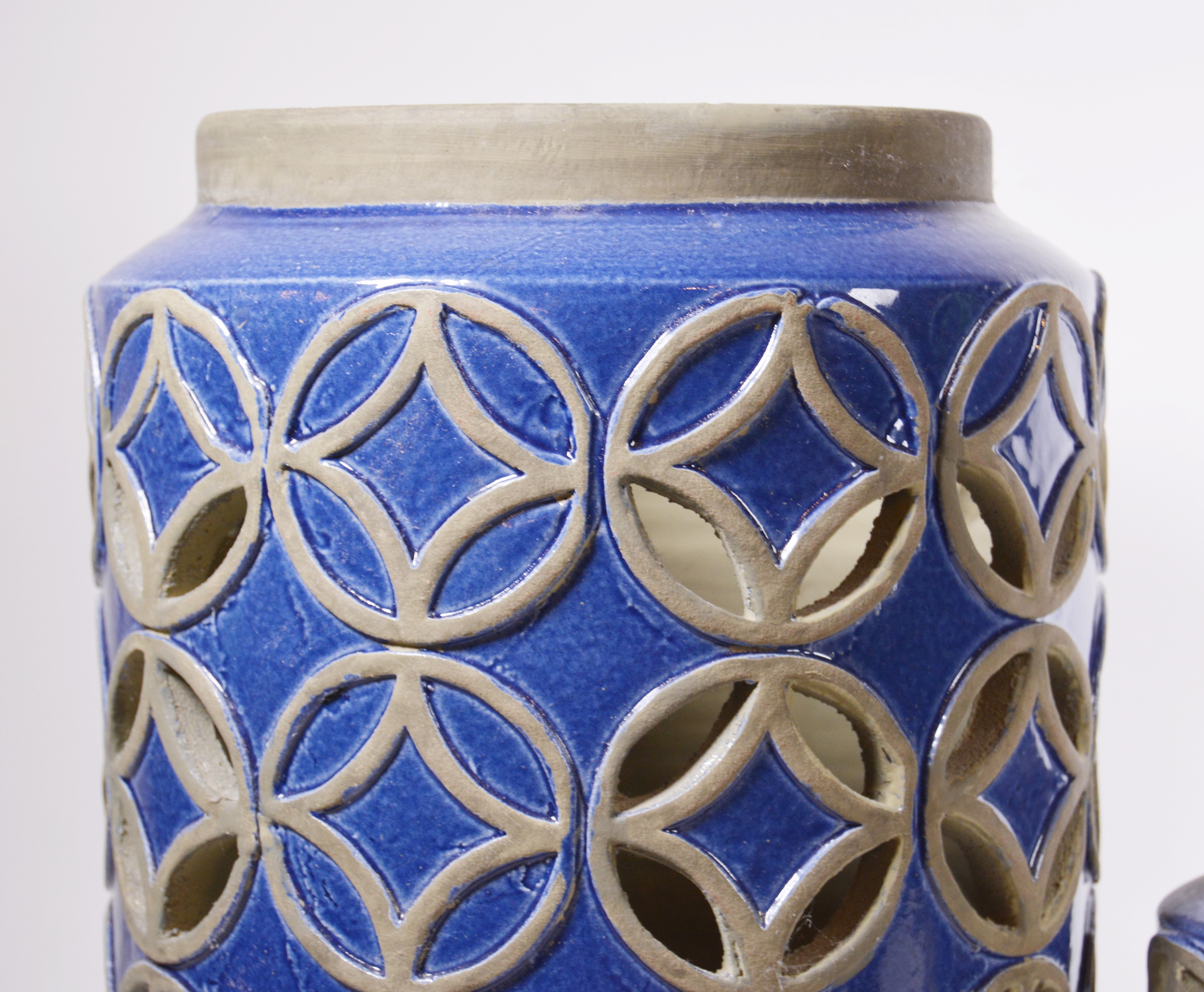 Reticulated Cobalt Glazed Ceramic Candle Holders EBTH